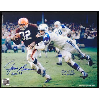 Jim Brown and Bob Lilly dual-signed and inscribed 11"x14" photograph (NM)