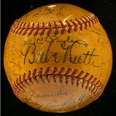 1938 Brooklyn Dodgers team signed baseball with Babe Ruth
