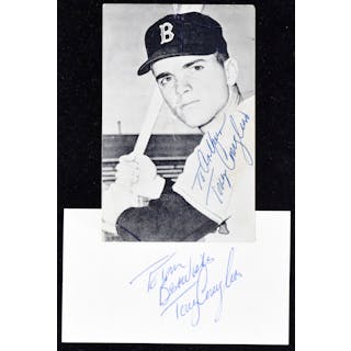 Tony Conigliaro signed index card and signed real photo postcard (FR/GD-EX/MT)