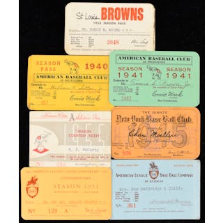 Lot of (7) MLB season passes from 1940-1955 (GD-NM)