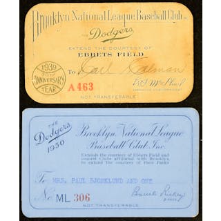 1939 and 1950 Brooklyn Dodgers season passes (VG-EX)