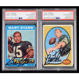1970 and 1971 Topps Bart Starr autographed cards (PSA/DNA) ("9" Autos