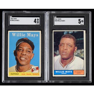 Lot of (2) SGC graded 1958-1961 Topps Willie Mays cards (SGC 4 VG/EX - SGC 5 EX)