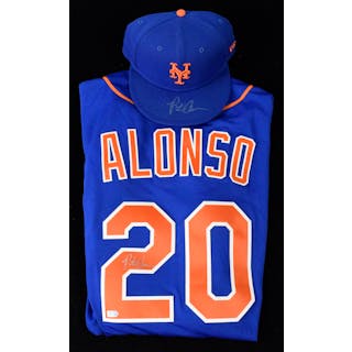 Pete Alonso signed New York Mets jersey and hat - MLB Authenticated (NM-NM/MT)