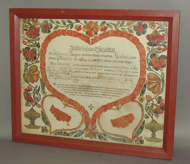Framed printed & watercolor accented broadside birth...