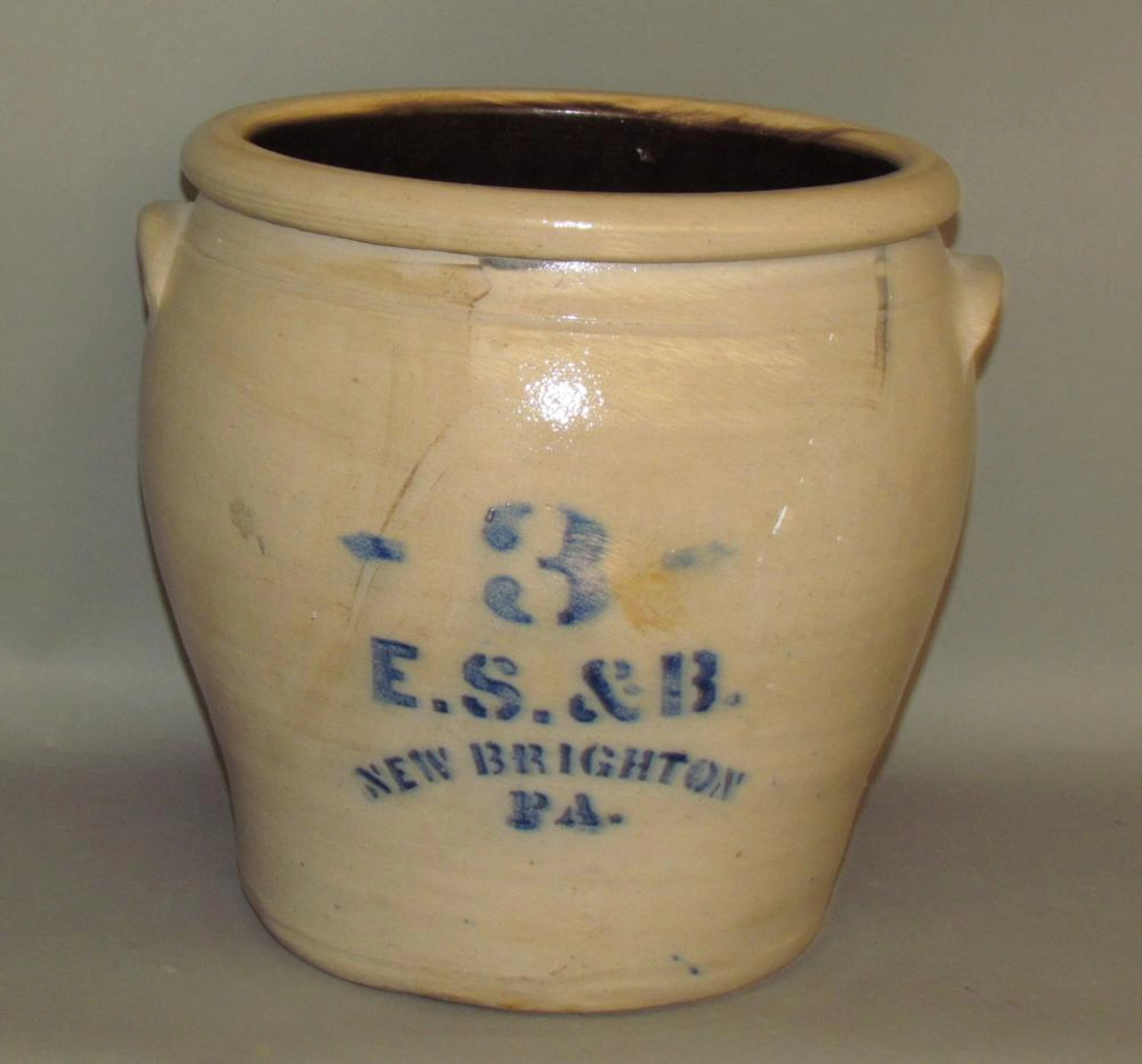 3 gallon cobalt decorated "ES&B" crock