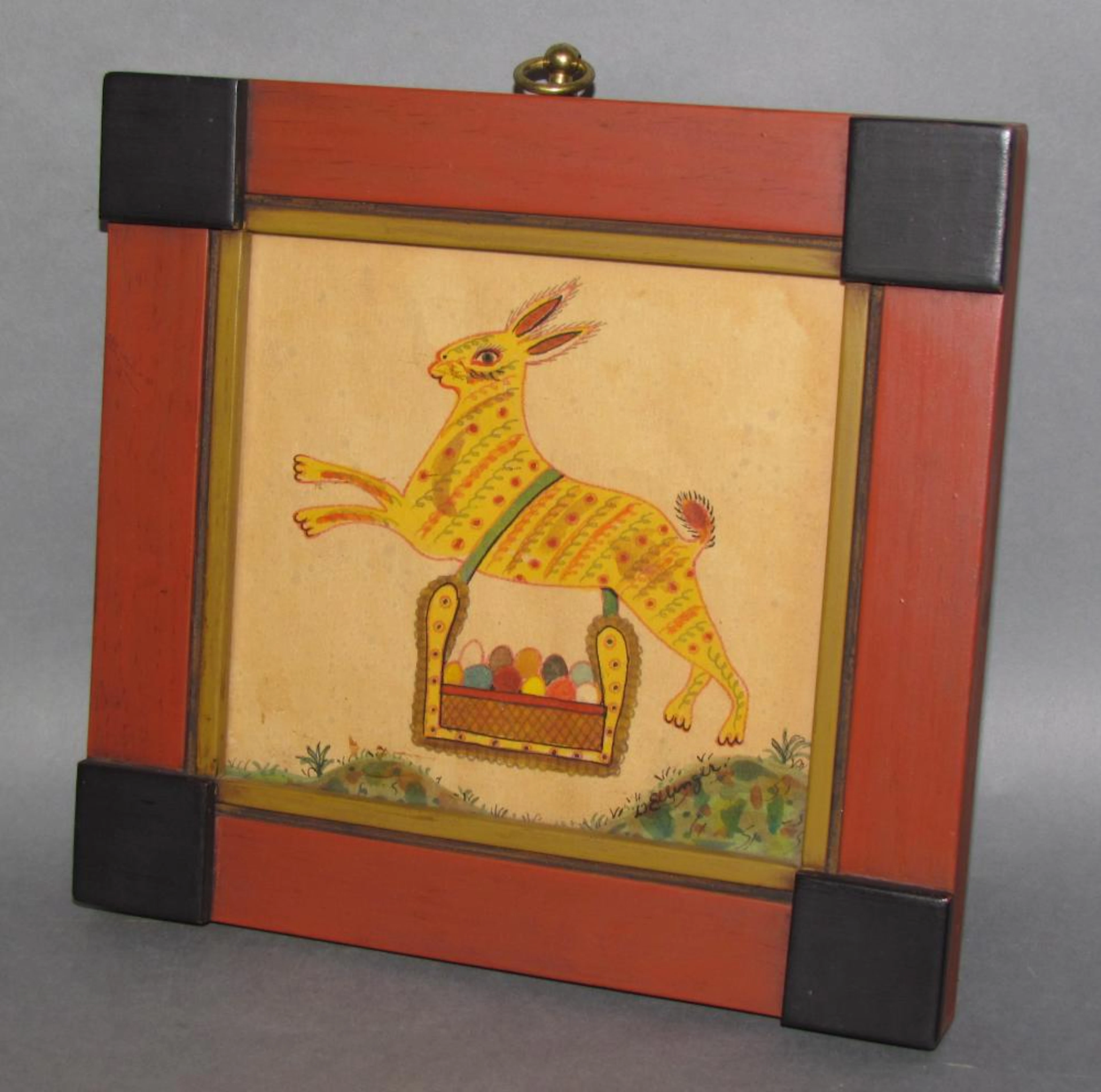 Fine folk art watercolor "Easter rabbit" by David Ellinger