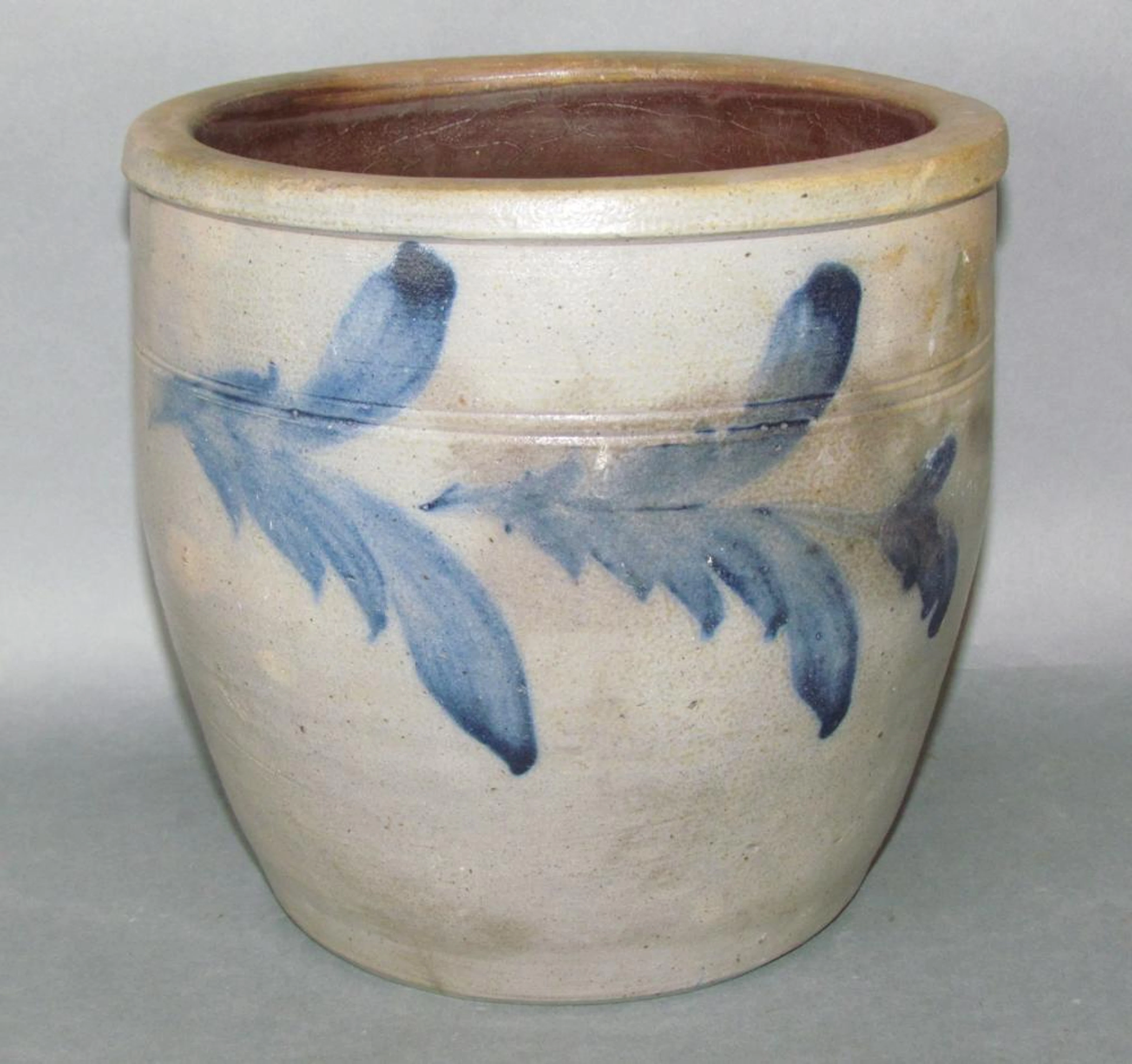 1 gallon cobalt decorated stoneware Shenfelder crock