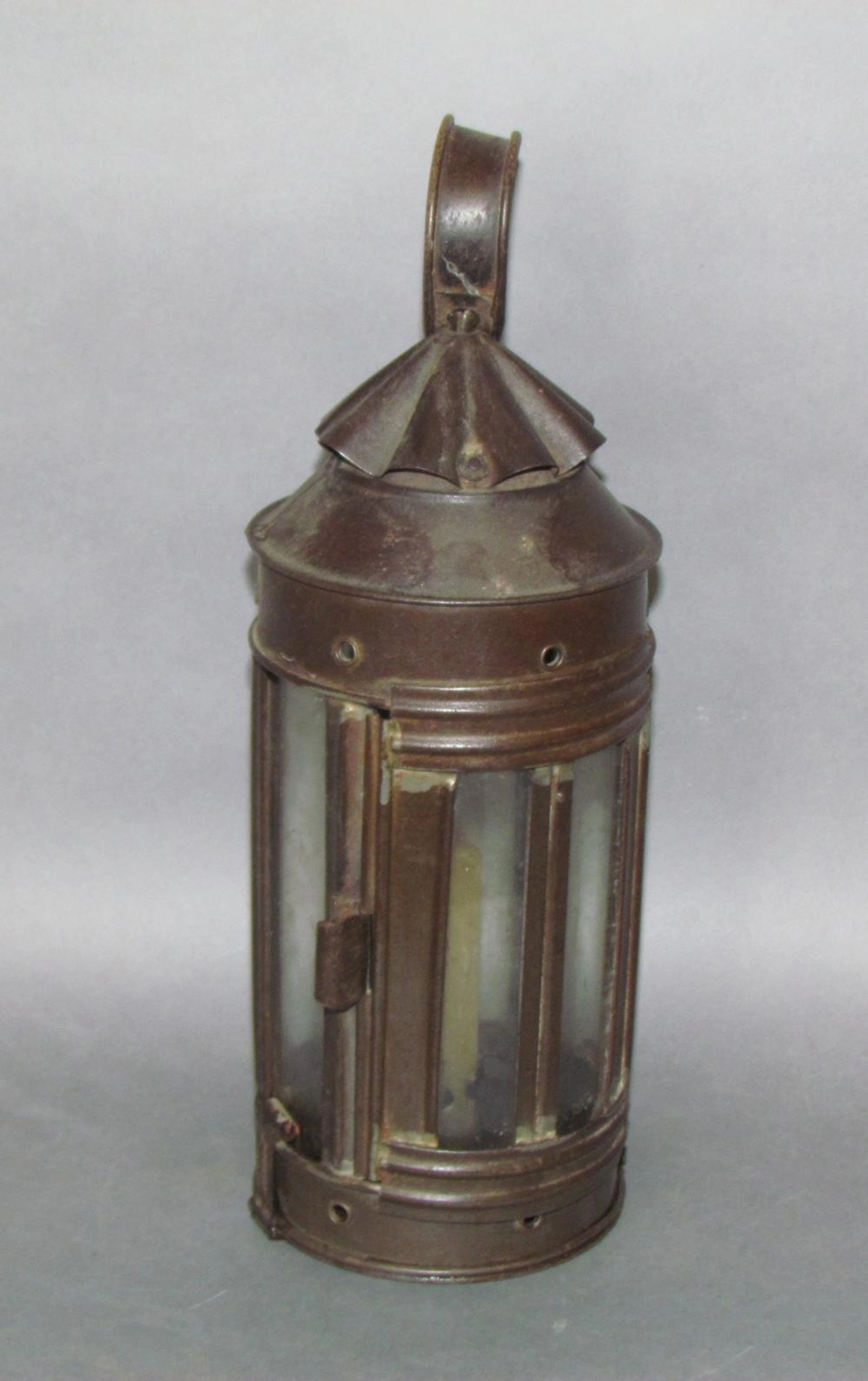 Tin & glass ships candle lanter
