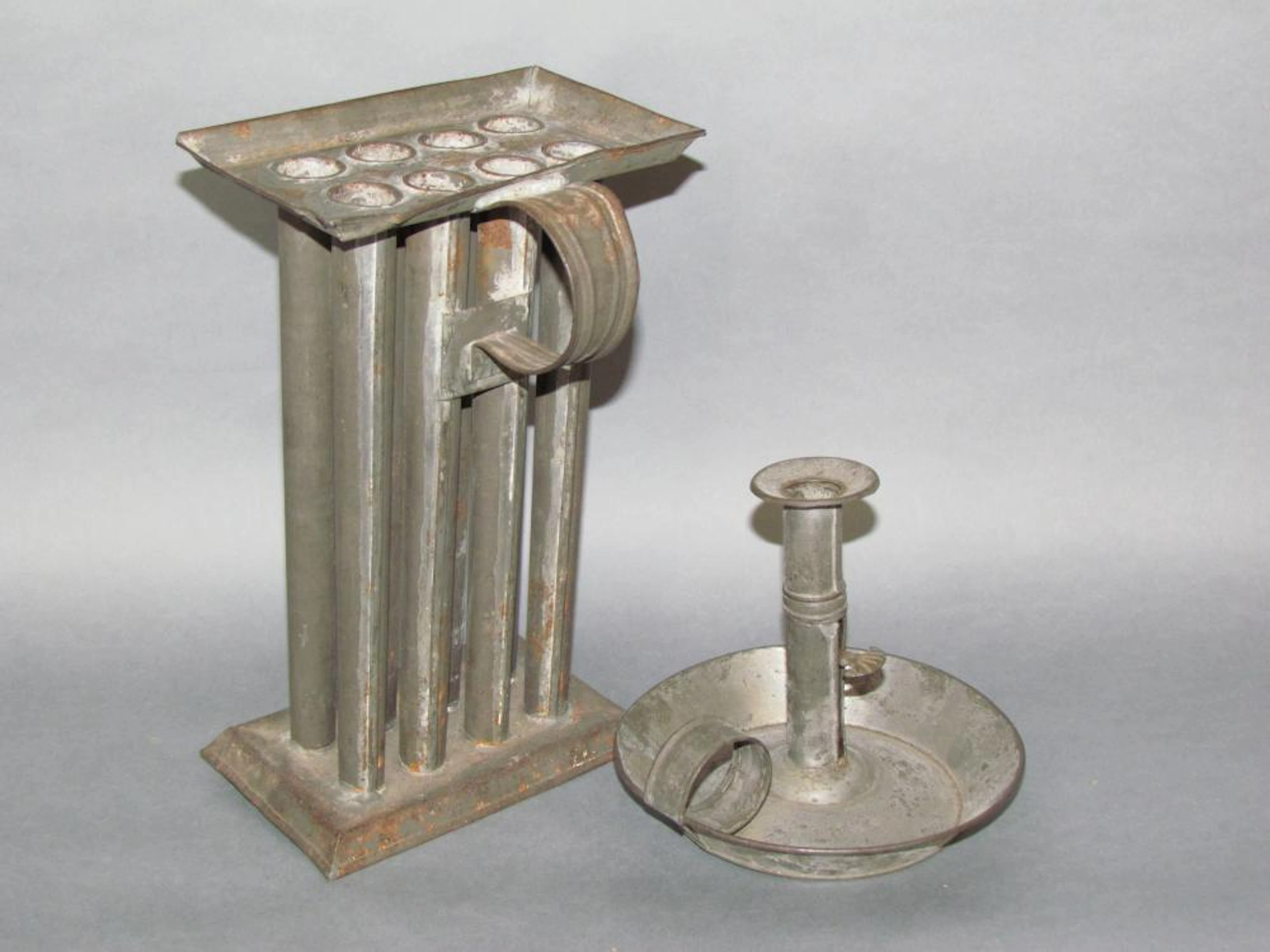 Tin candlemold & candlestick