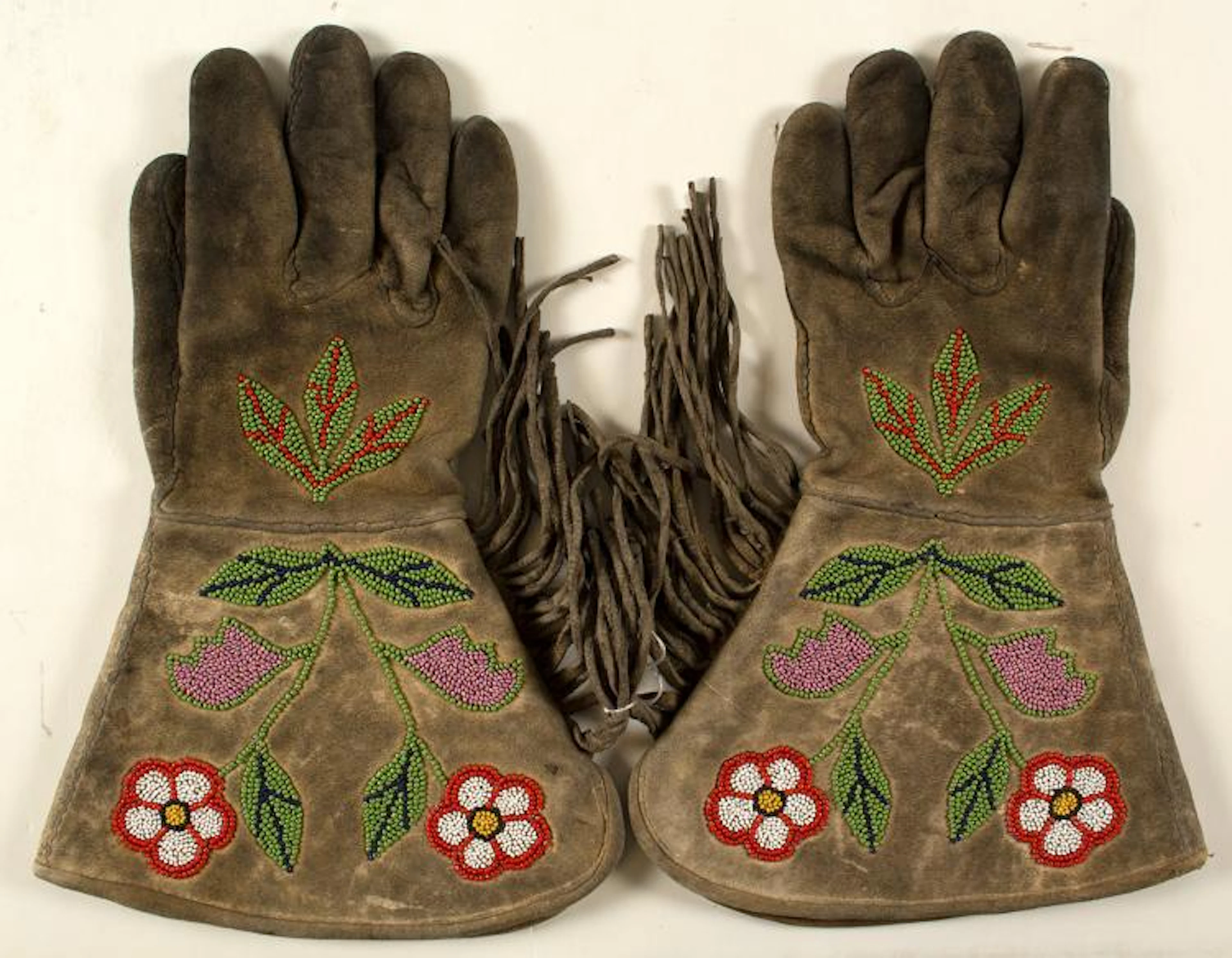 Native American Beaded Leather Gauntlets Gloves