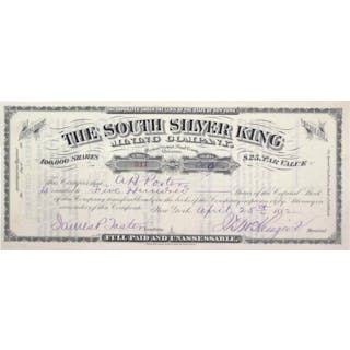 South Silver King Mining Co. Stock Certificate, Pioneer District