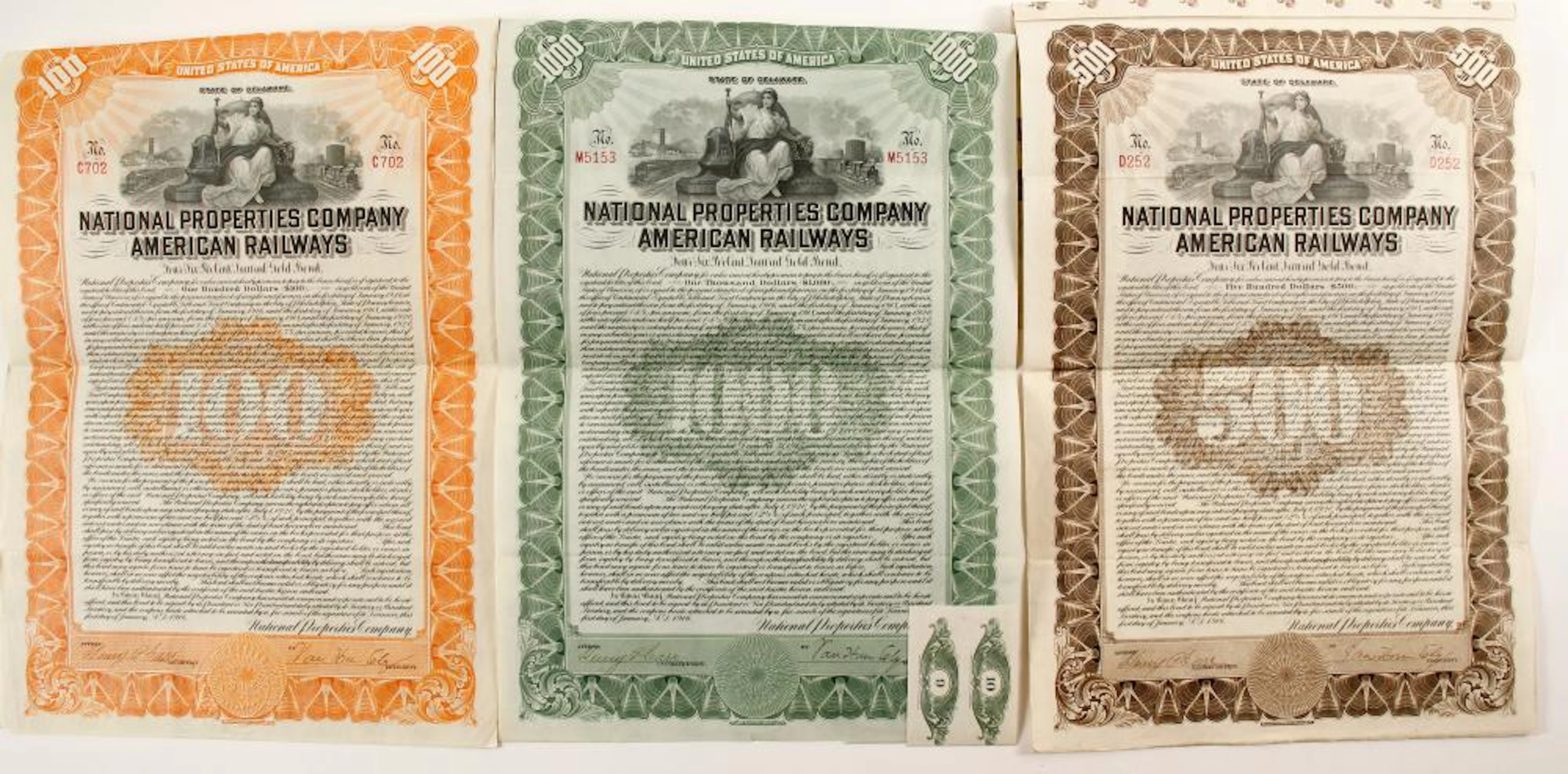 National Properties Co. American Railways Bonds (3) (87015)