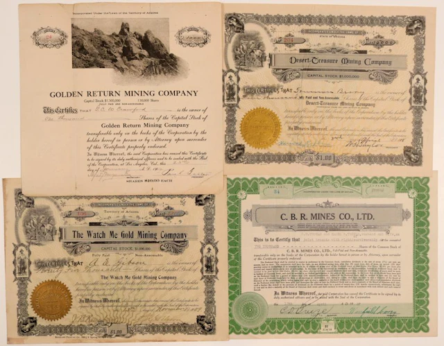 Southern California Desert Mining Stock Certificates (4) 106664