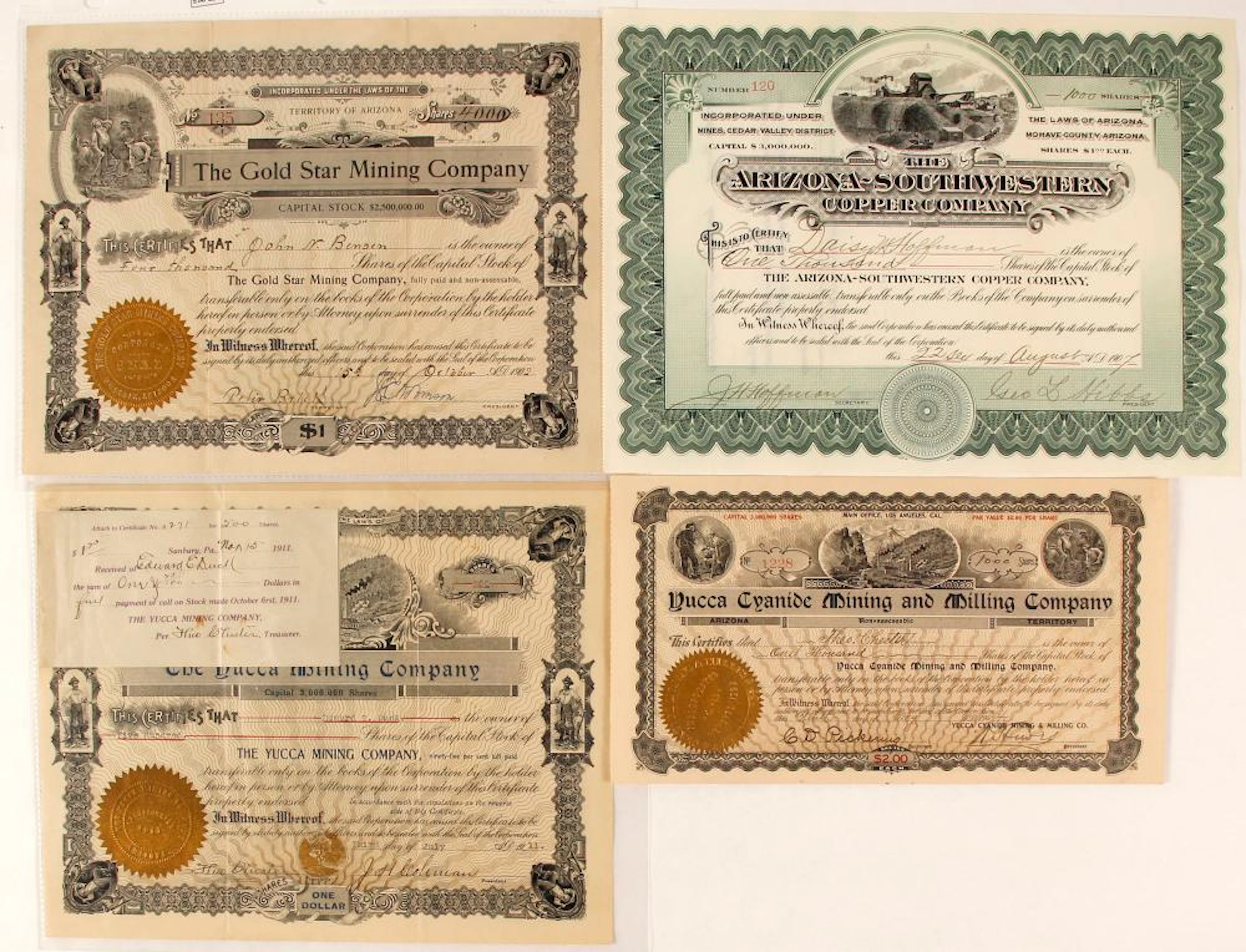 Mohave Mining Company Stock Certificates #59583