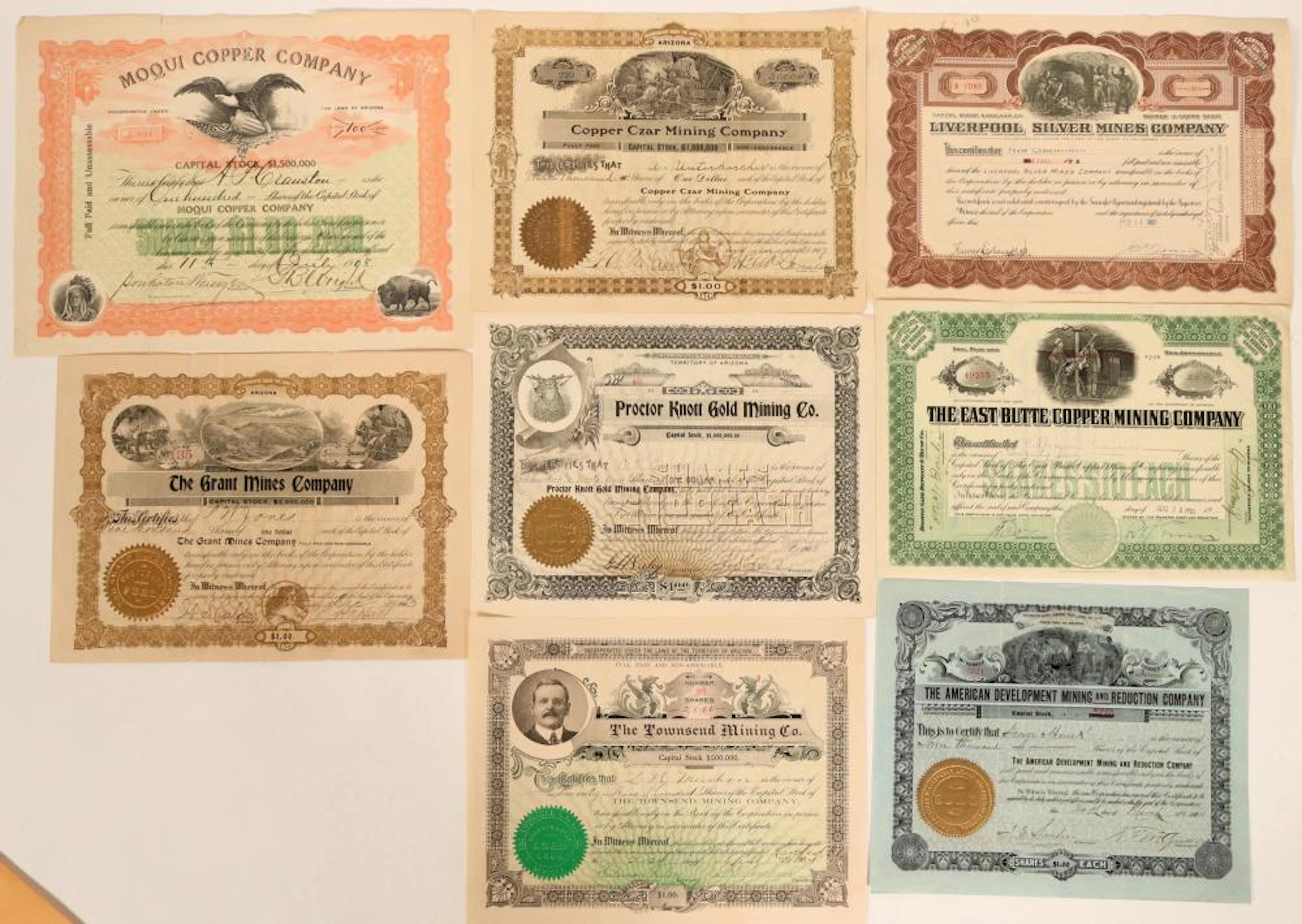 Nice Grouping of Montana Stock Certificate Group #109046