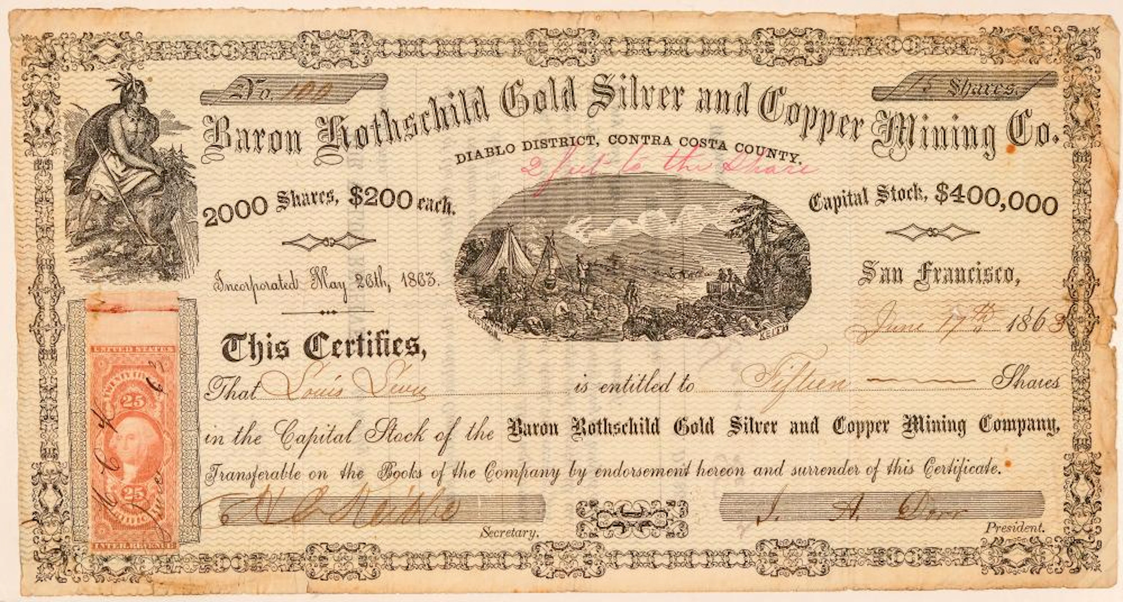 Baron Rothschild Gold, Silver, & Copper Mining Co. Stock Certificate (101510)