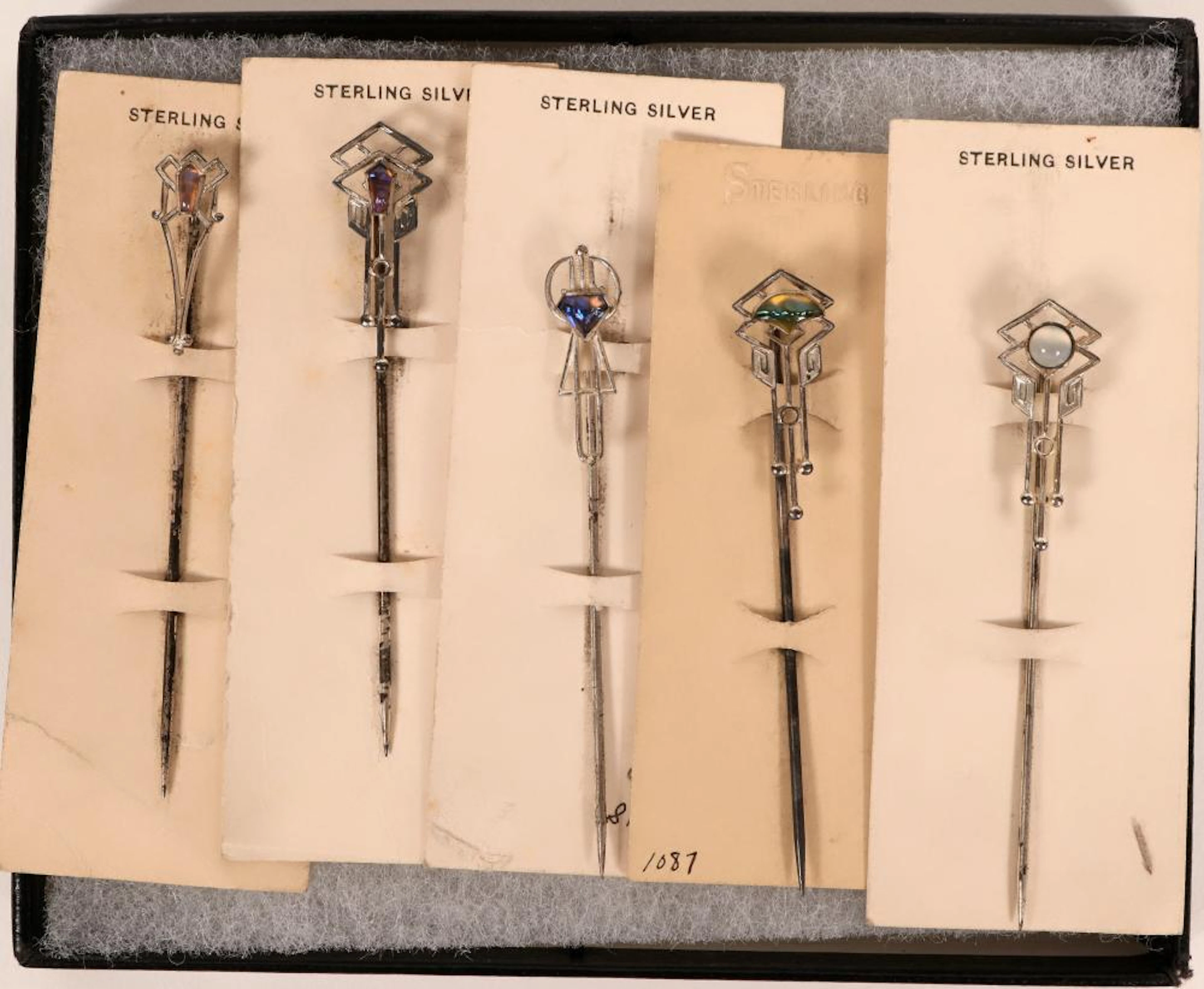 Edwardian Style Sterling Silver Stick Pins with Jewels (Lot of 5) (119607)