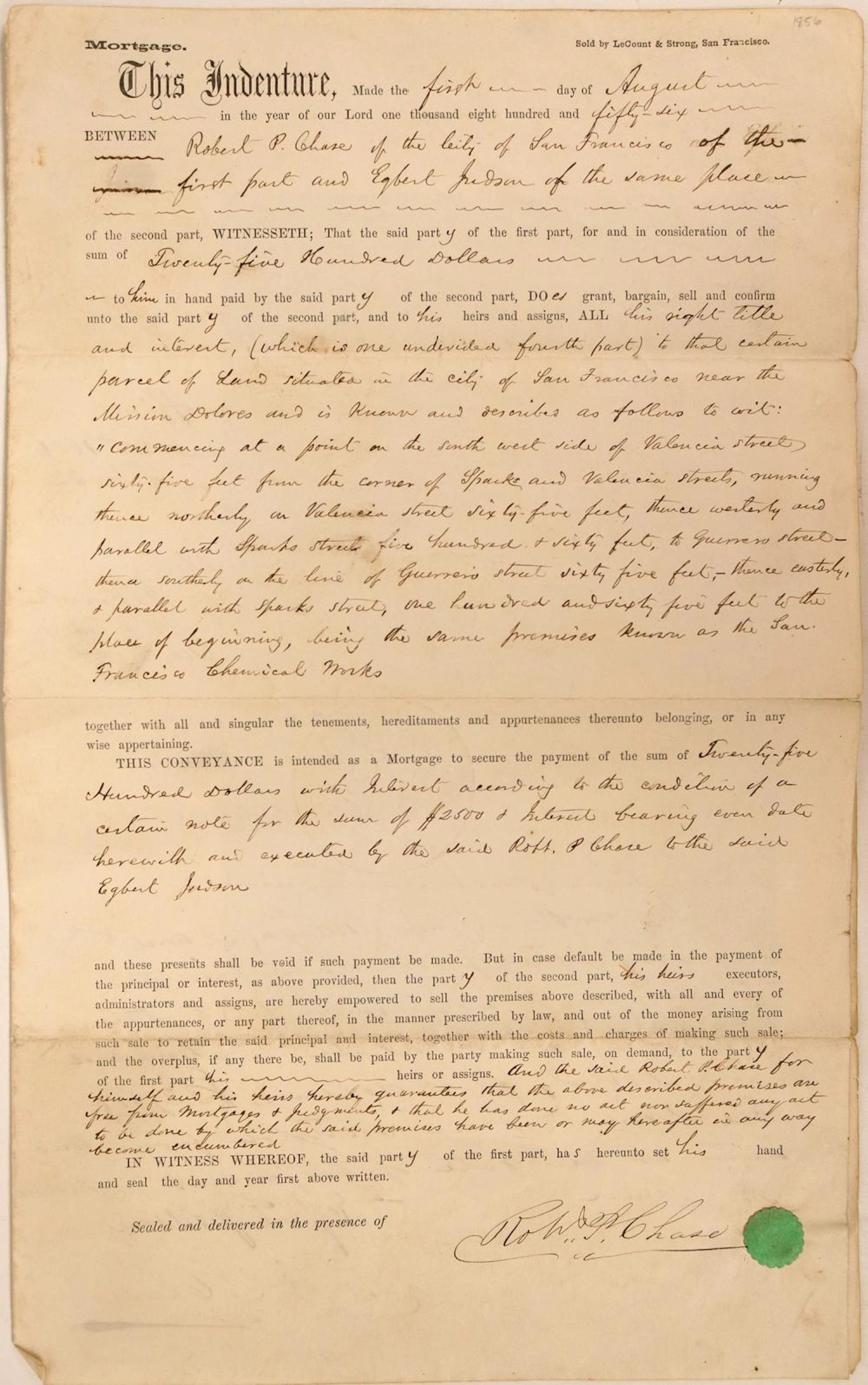 Title to Egbert Judson for the San Francisco Chemical...
