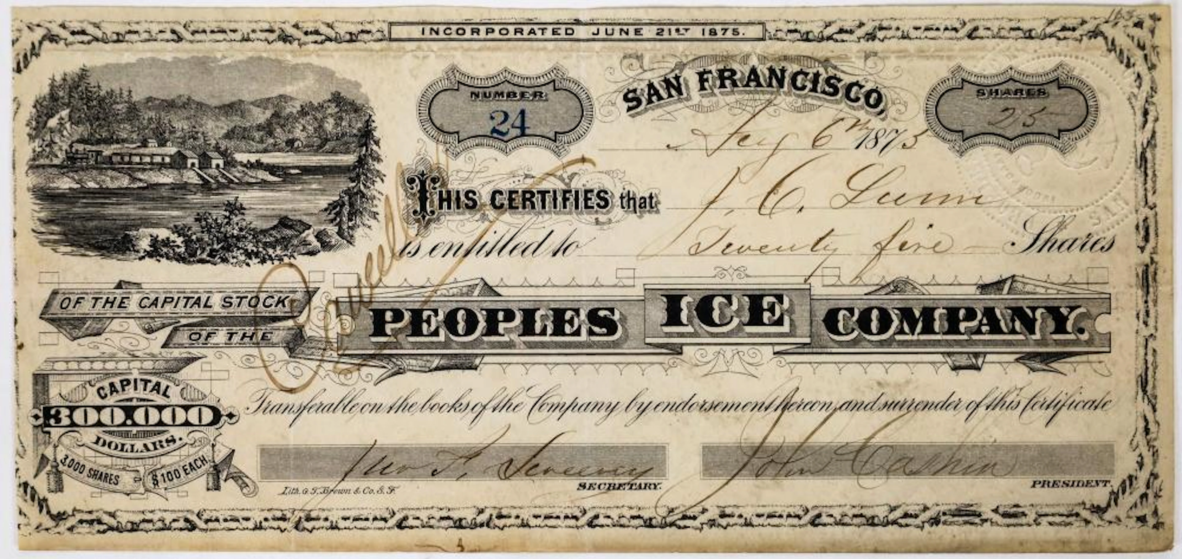 Peoples Ice Company Stock Certificate (113719)