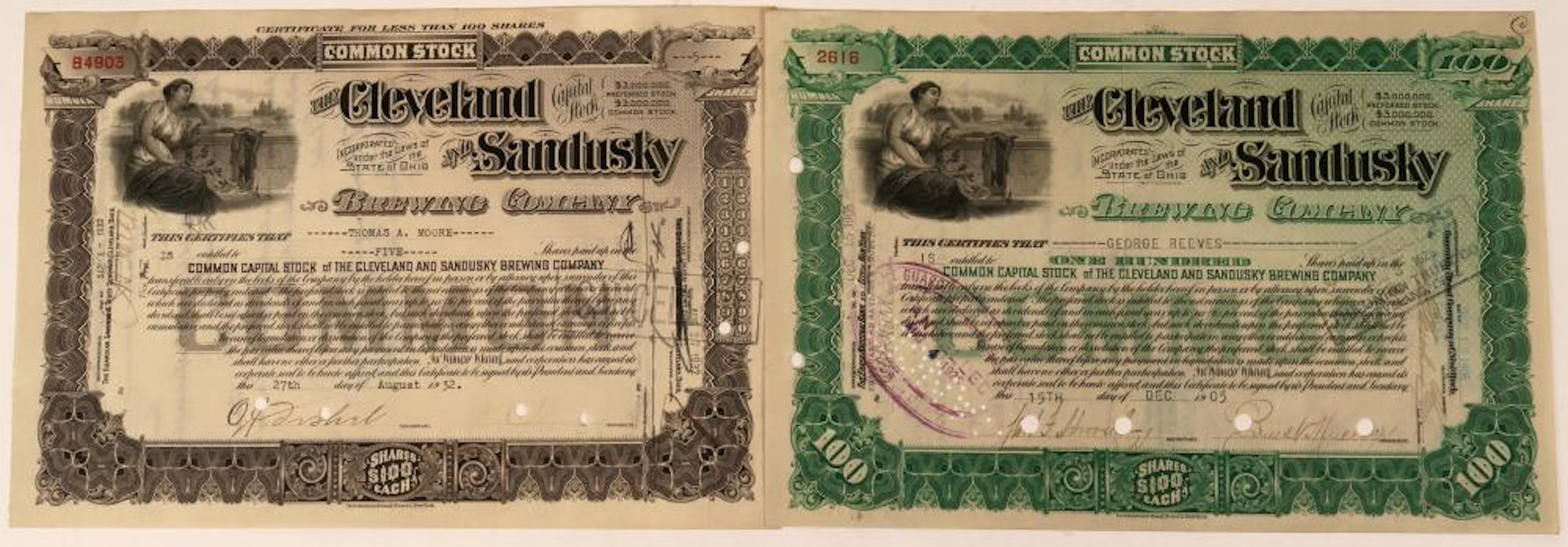 Cleveland and Sandusky Brewing Company Stocks (123345)