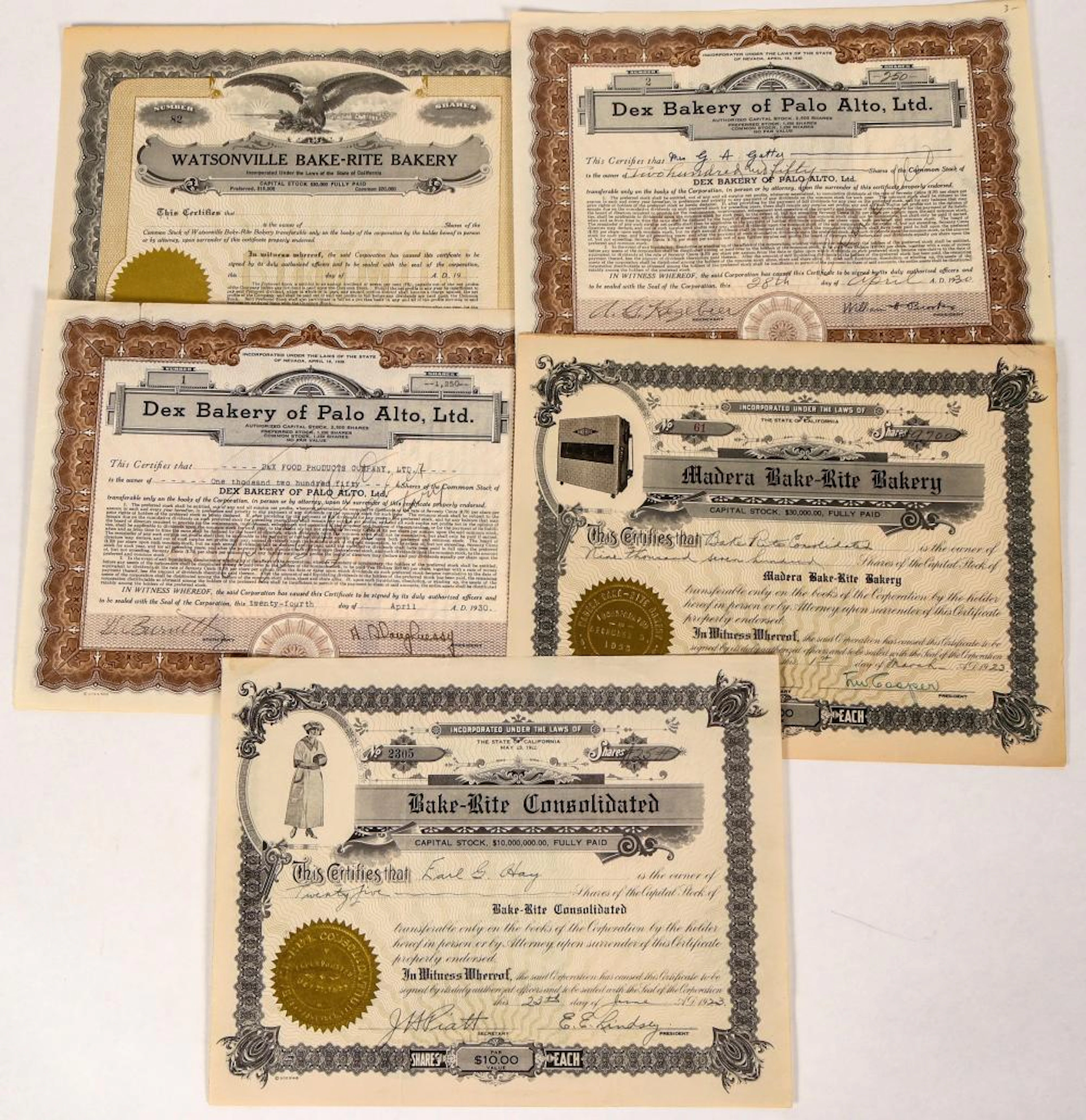 California Bakery Stock Certificates (124556)