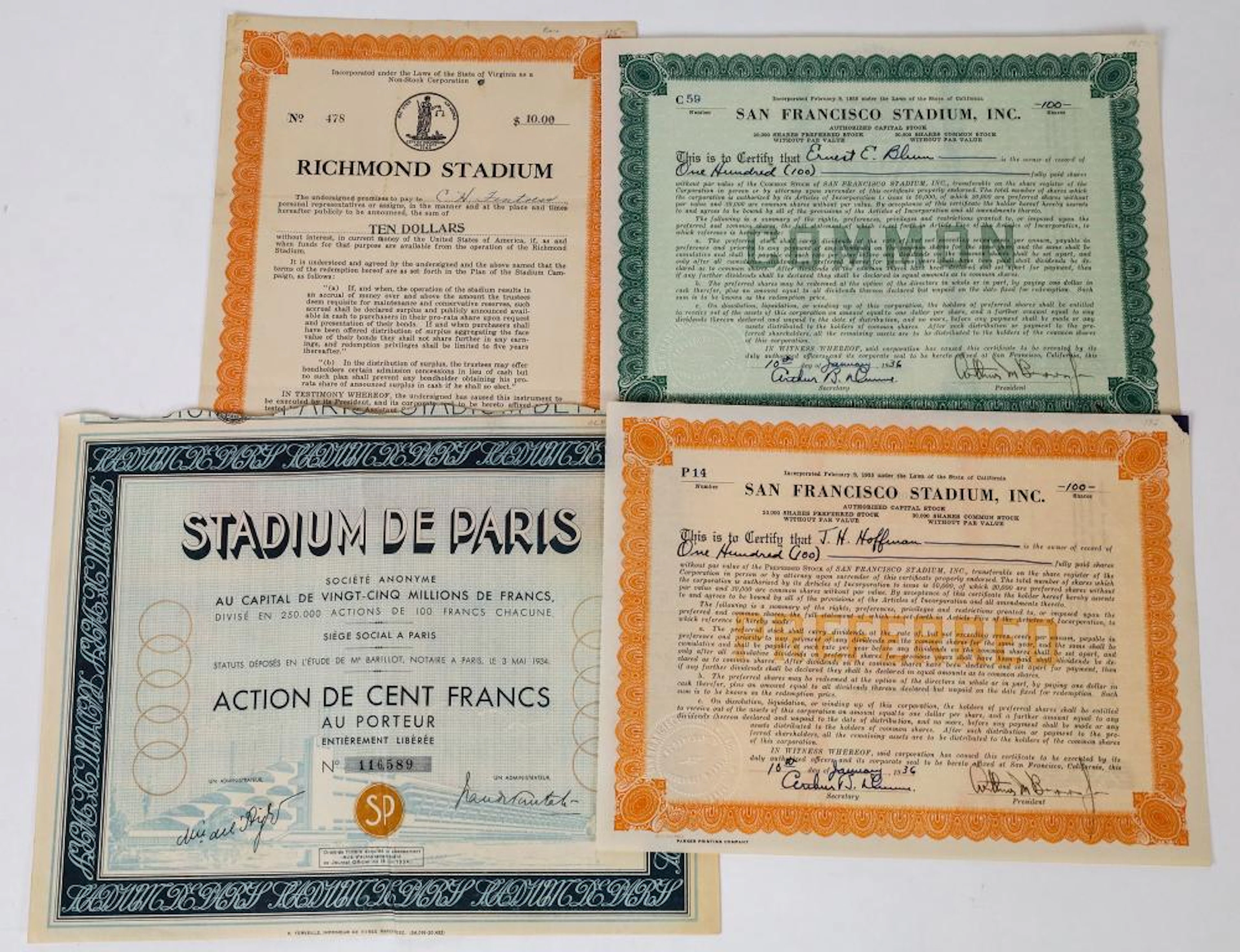 Sports Stadium Stock Certificate Group (113748)