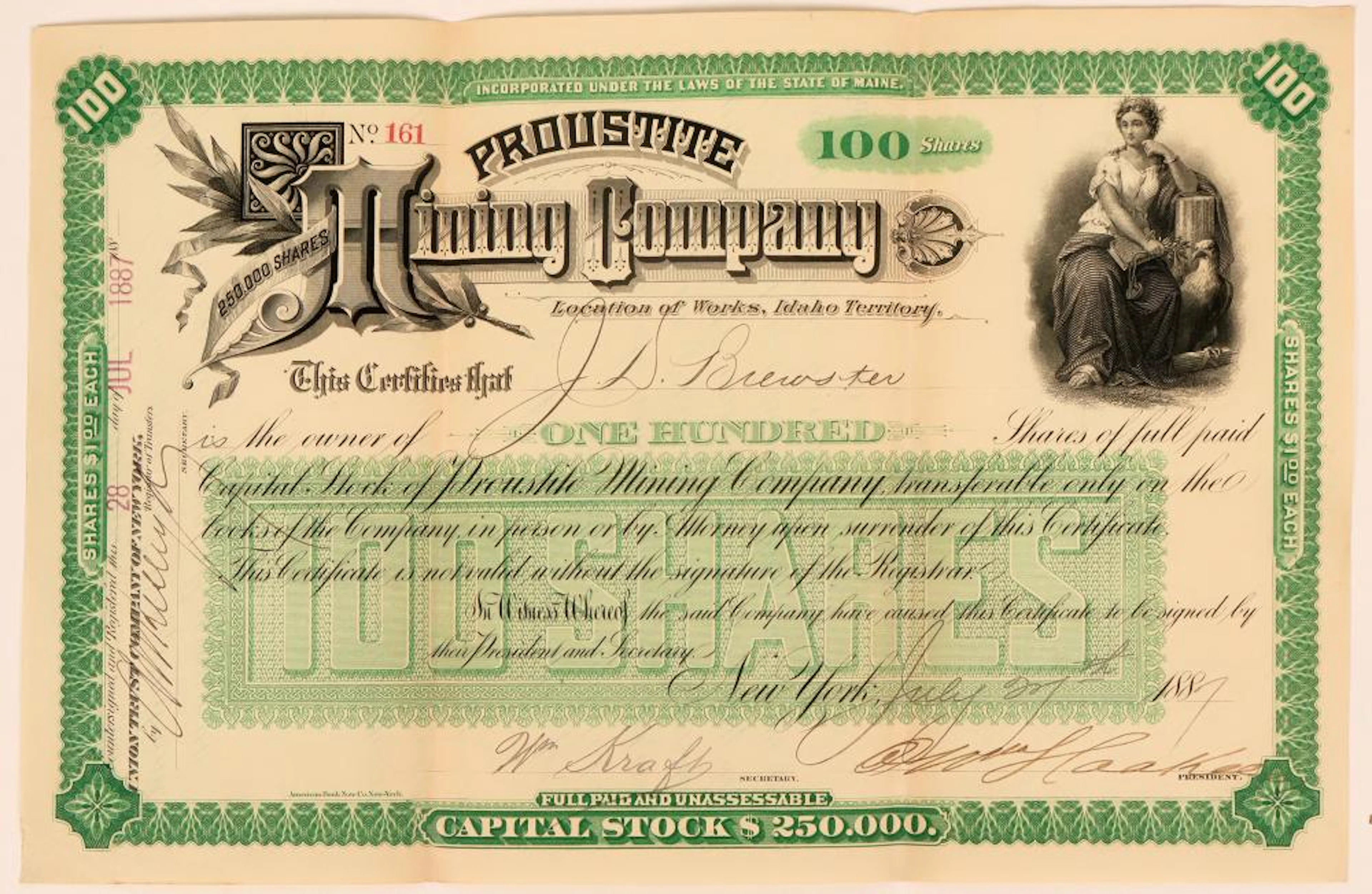 Proustite Mining Company Stock Certificate (123179)