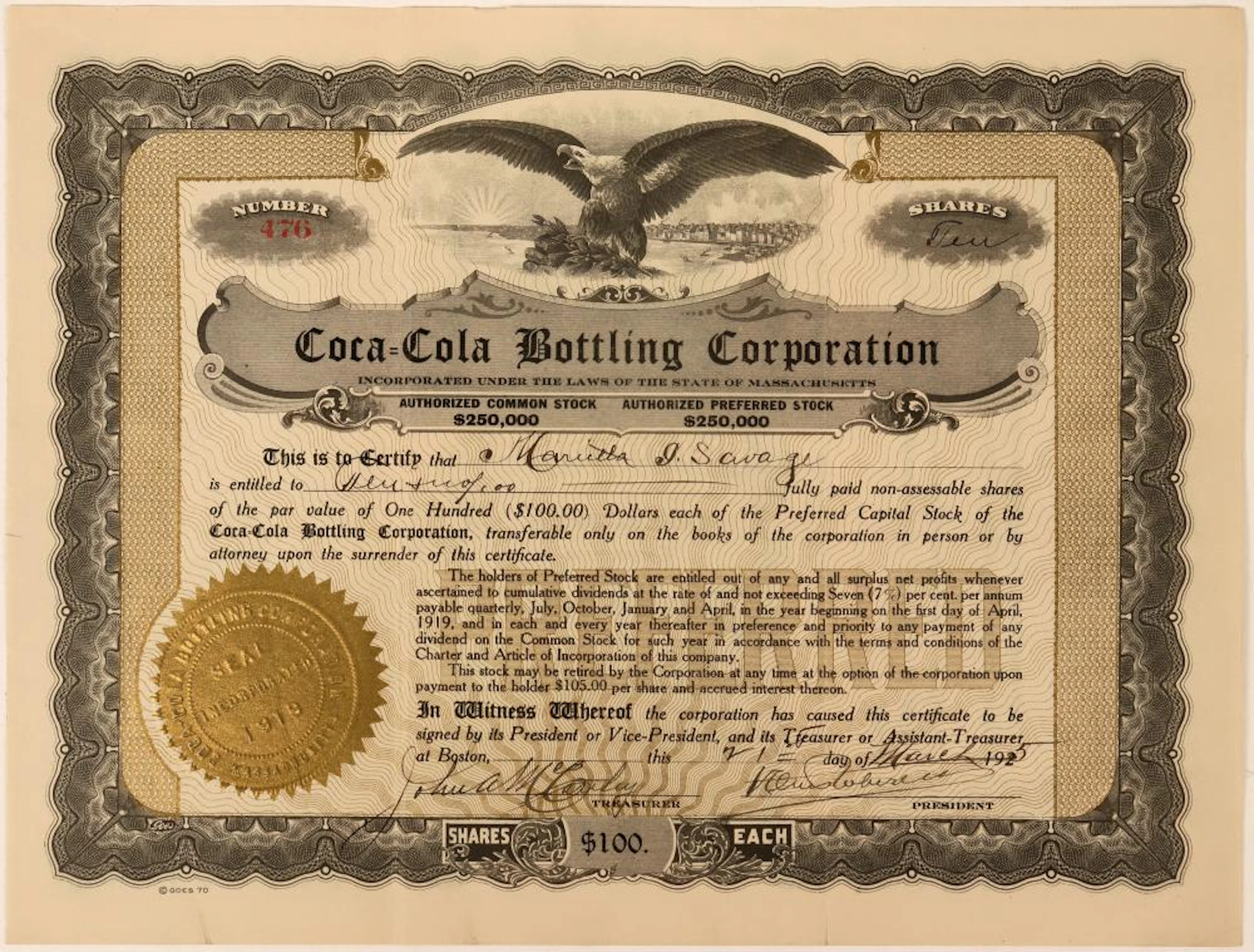 Coca-Cola Bottling Corporation Stock (123342)