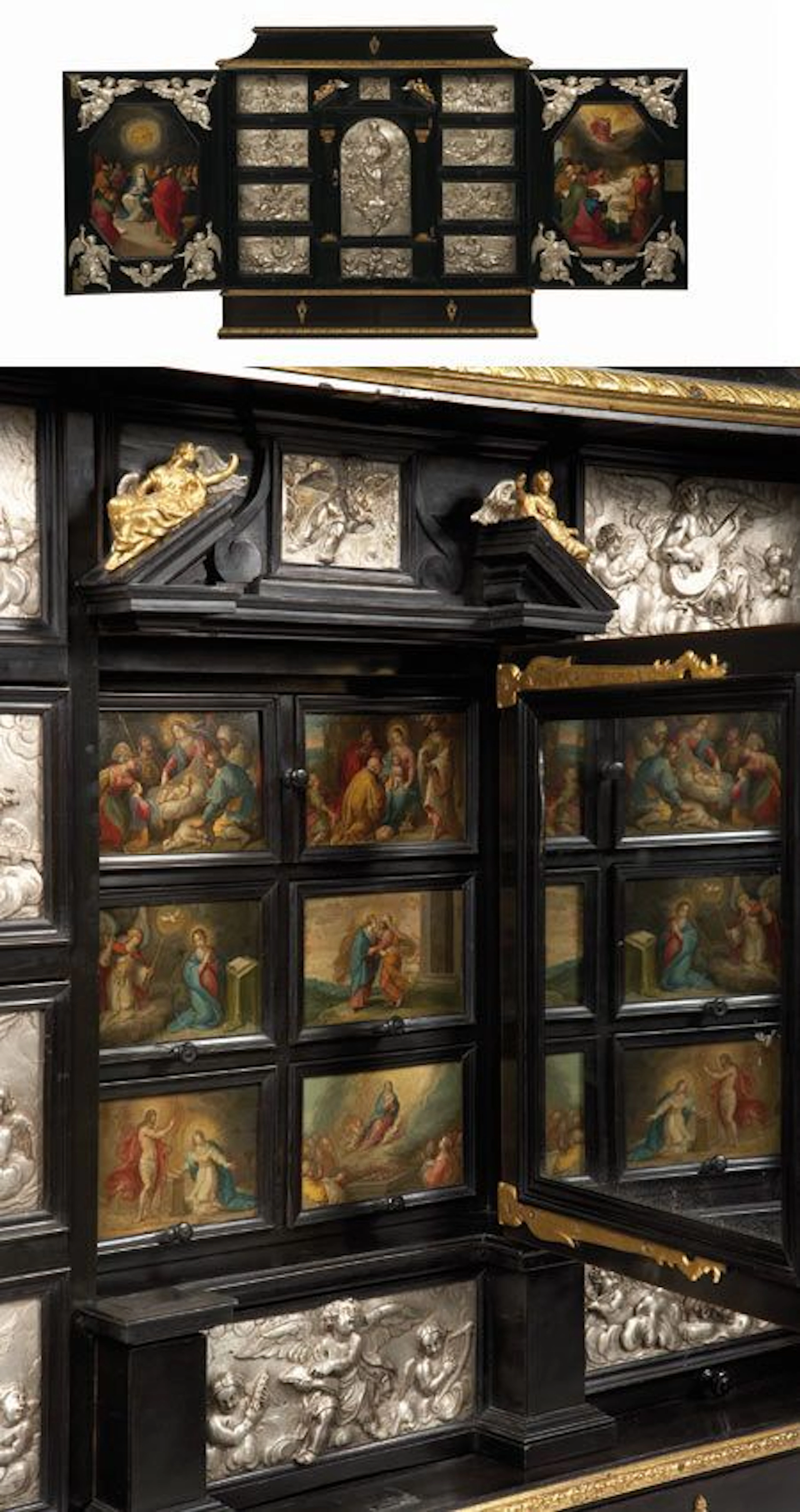 Cabinet Anversois décoré de peintures signées de F Francken et