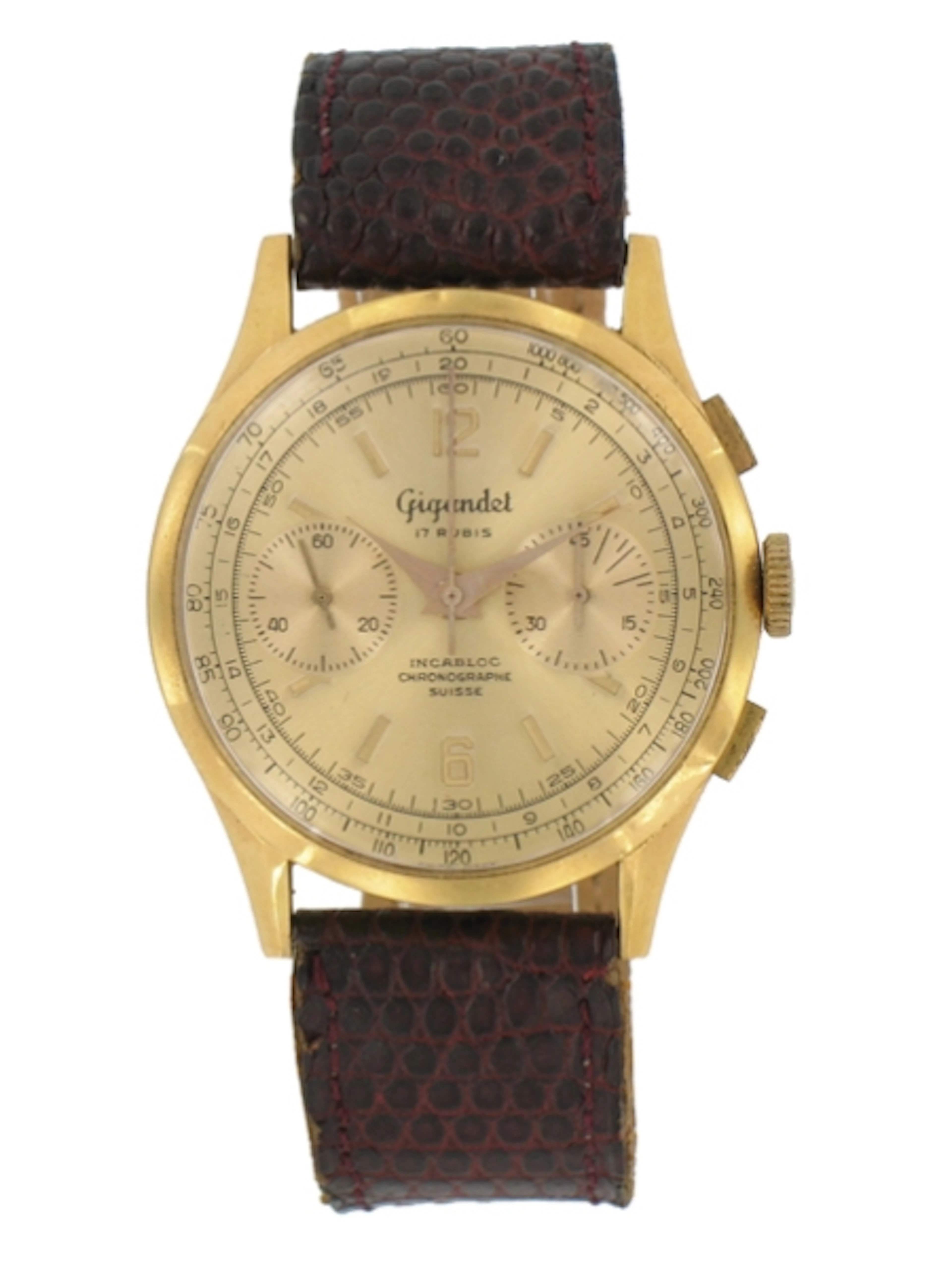 GIGANDET Vers 1950. Montre-bracelet en or avec chronographe