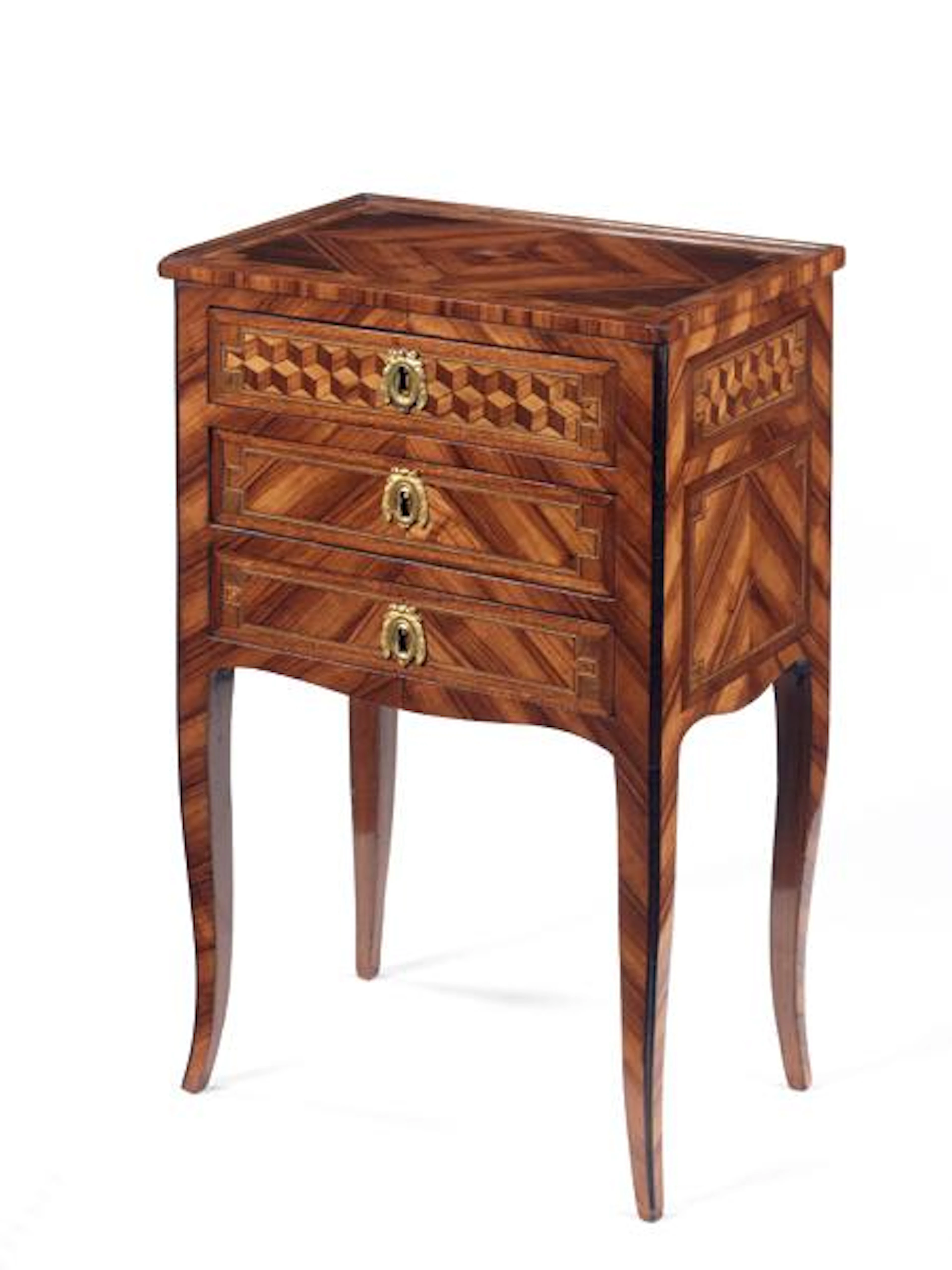 Table chiffonnière en placage de satiné dans des encadrements de filets et de grecques