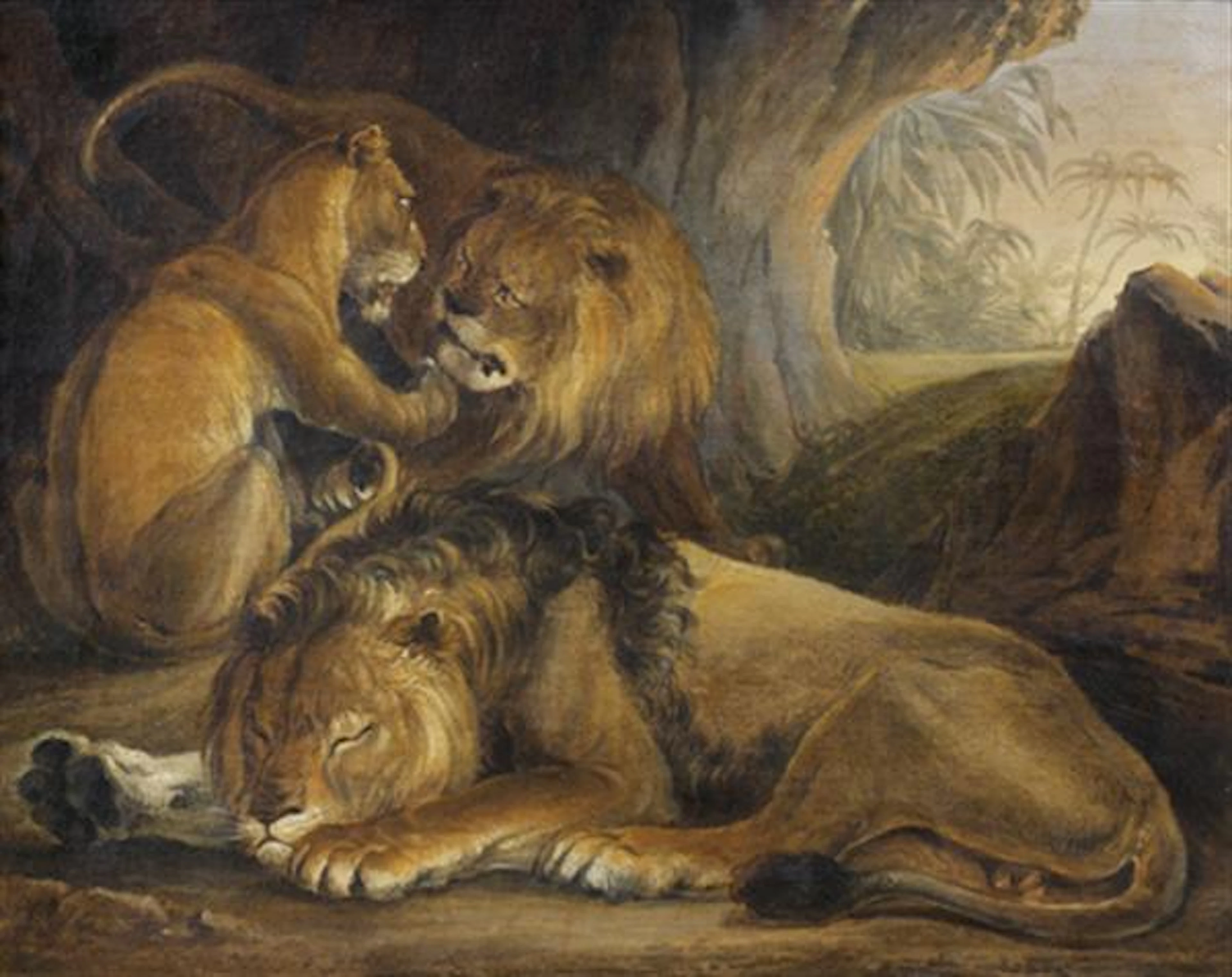 Attribué à Raden Sarief Bastamen SALEH (1811 - 1880) Lions et