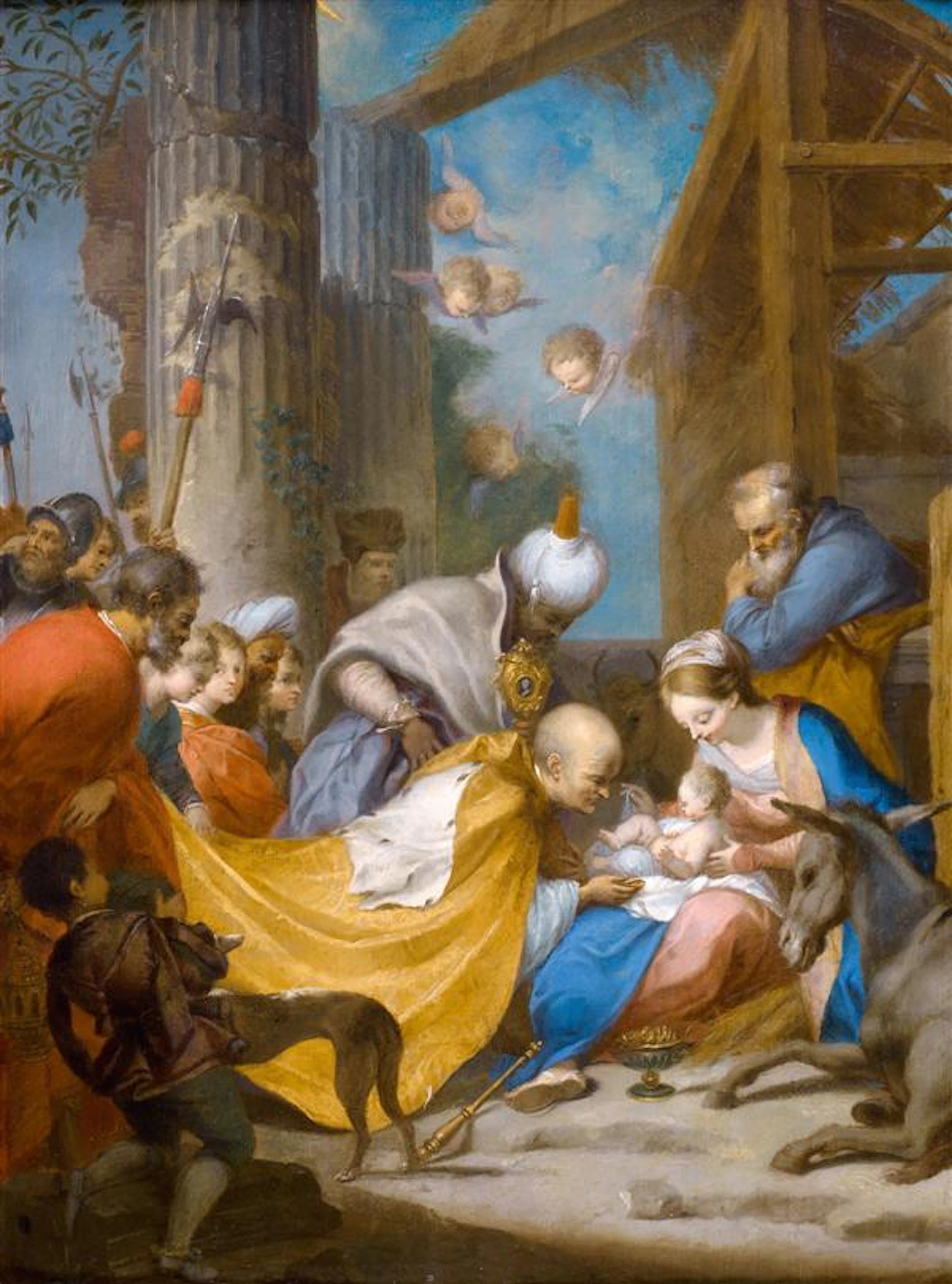Nicolas VLEUGHELS (Paris 1668 - Rome 1737) L'Adoration des mages Panneau de merisier