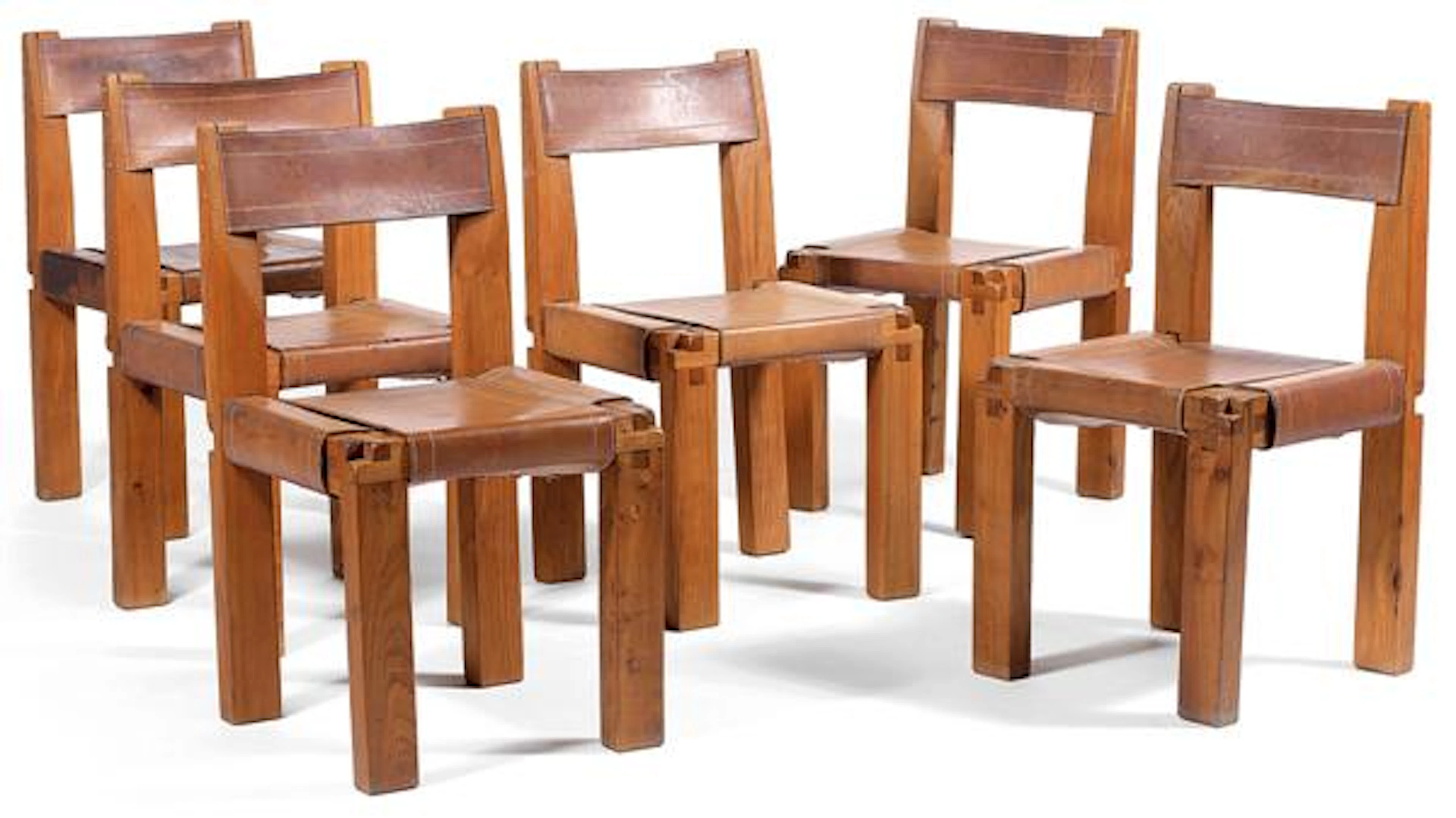 Pierre CHAPO (1927-1986) Suite de six chaises en chêne