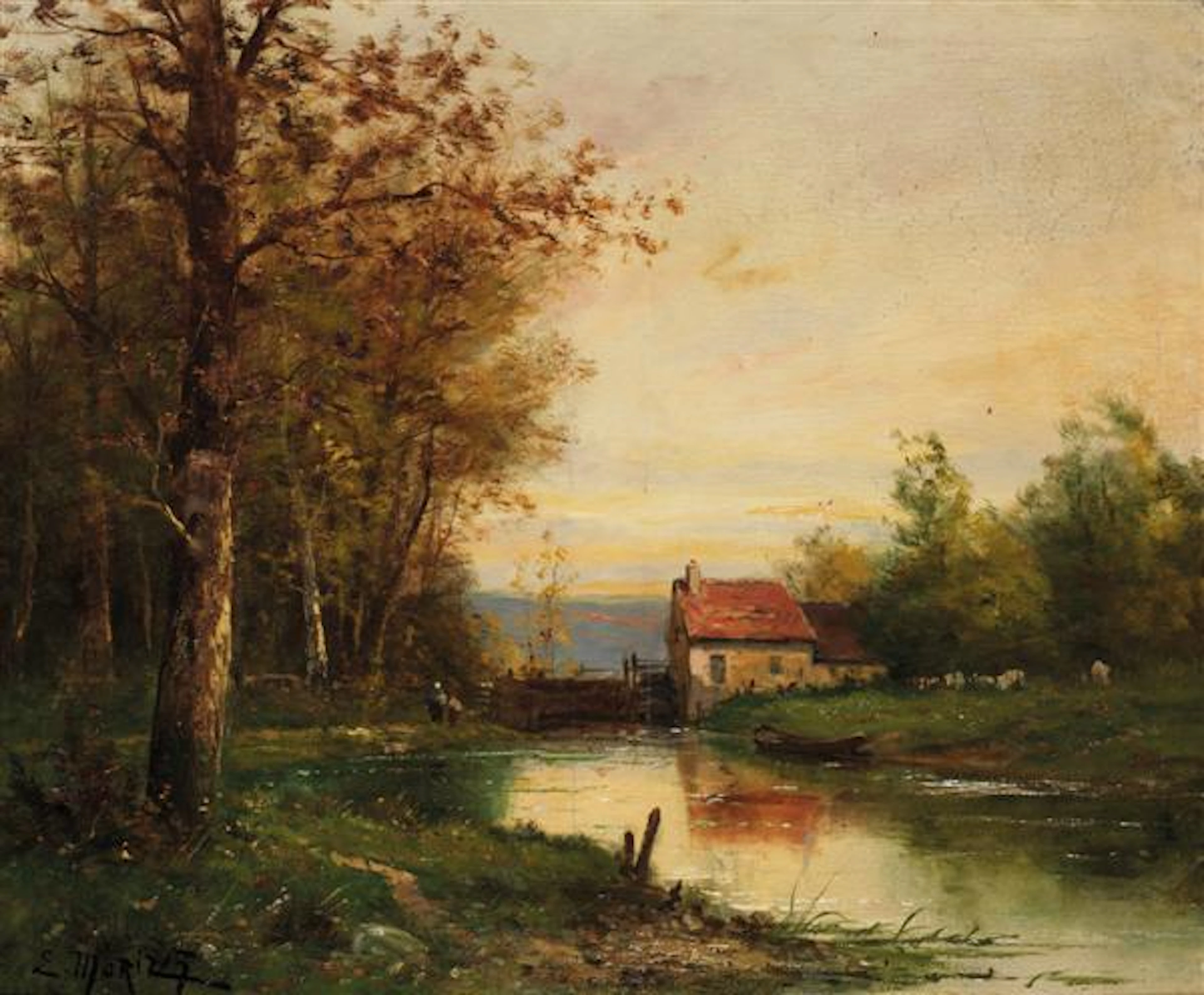 Edma Morisot (1839-1921) Paysage à la rivière Huile sur toile
