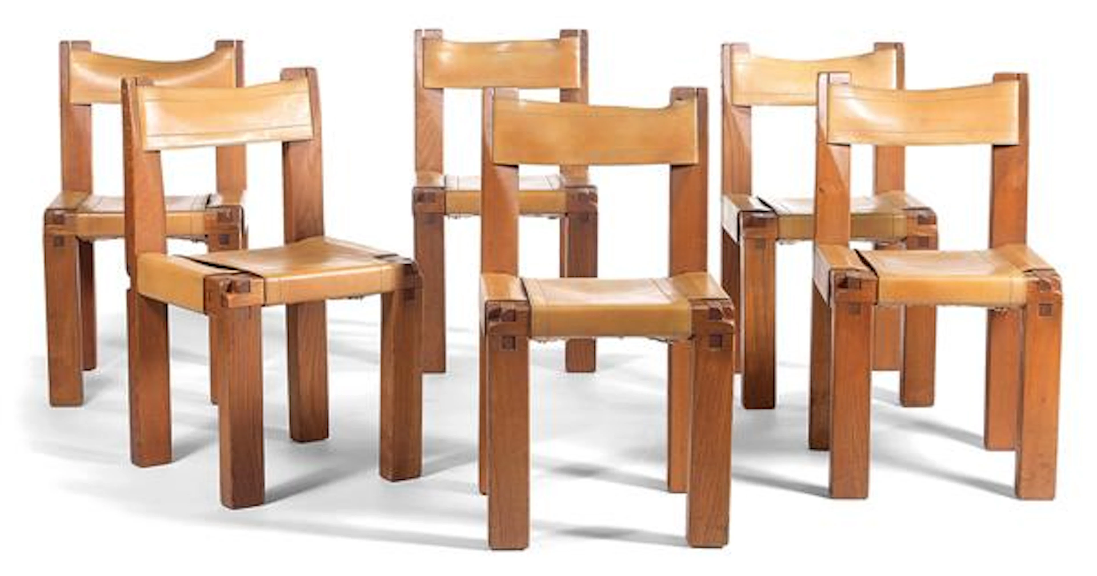 Pierre CHAPO (1927-1986) Suite de six chaises "S11" en orme