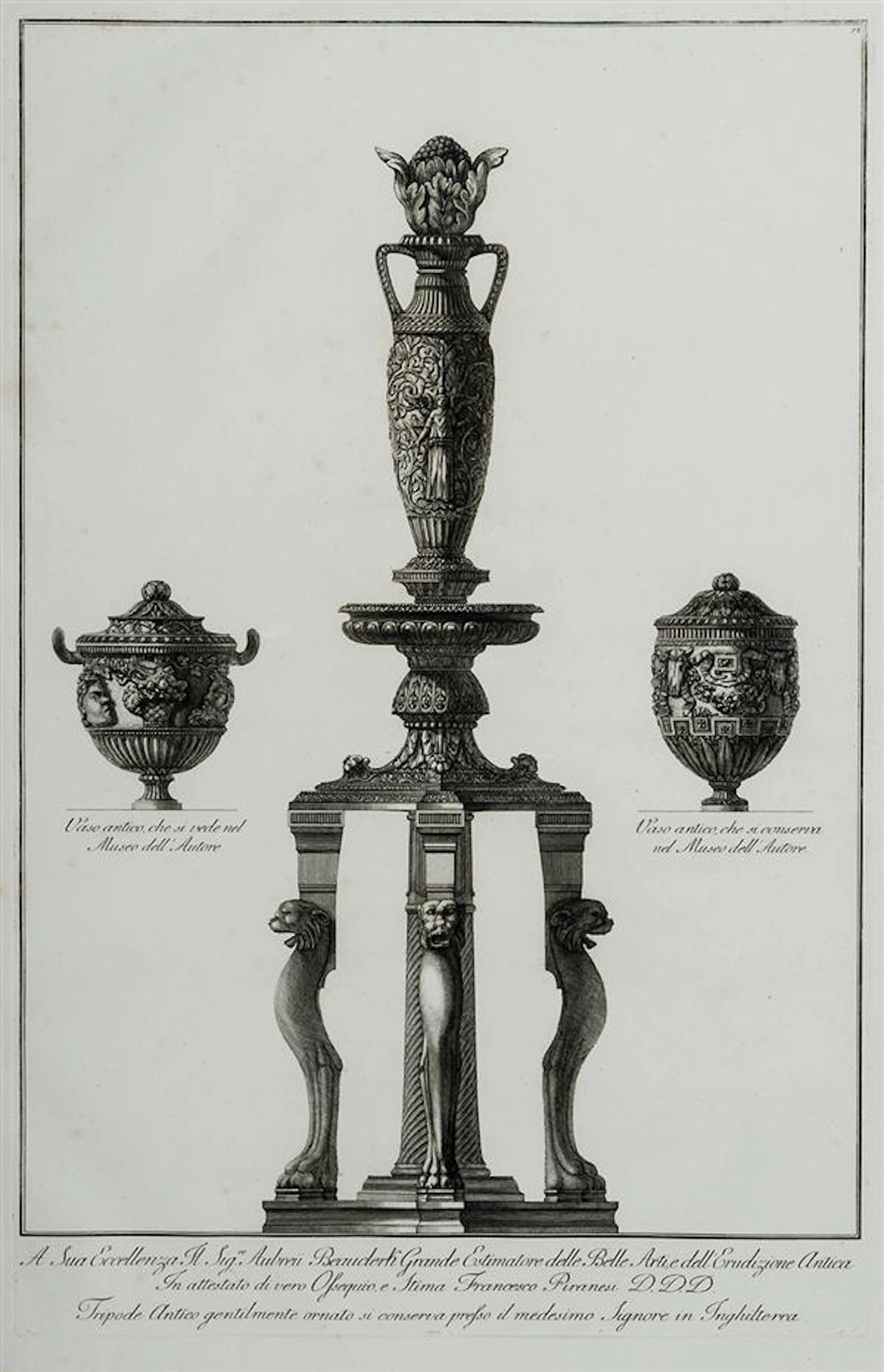 GIOVANNI BATTISTA PIRANESI TROIS VASES AU PIÉDESTAL ANTIQUE