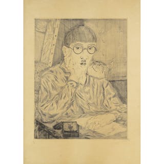 TSUGUHARU FOUJITA (1886-1968) Autoportrait au chat (avec profil de