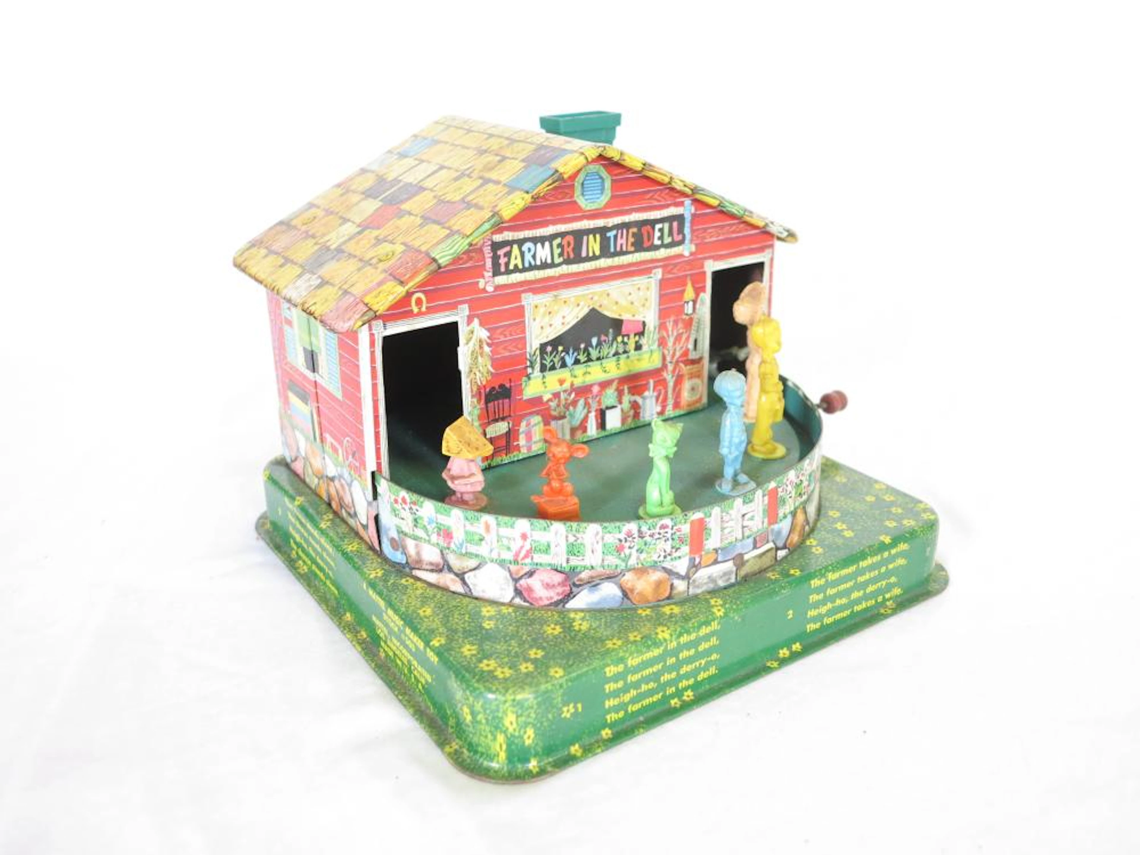 Farmer in the Dell Tin Litho Music Box Toy