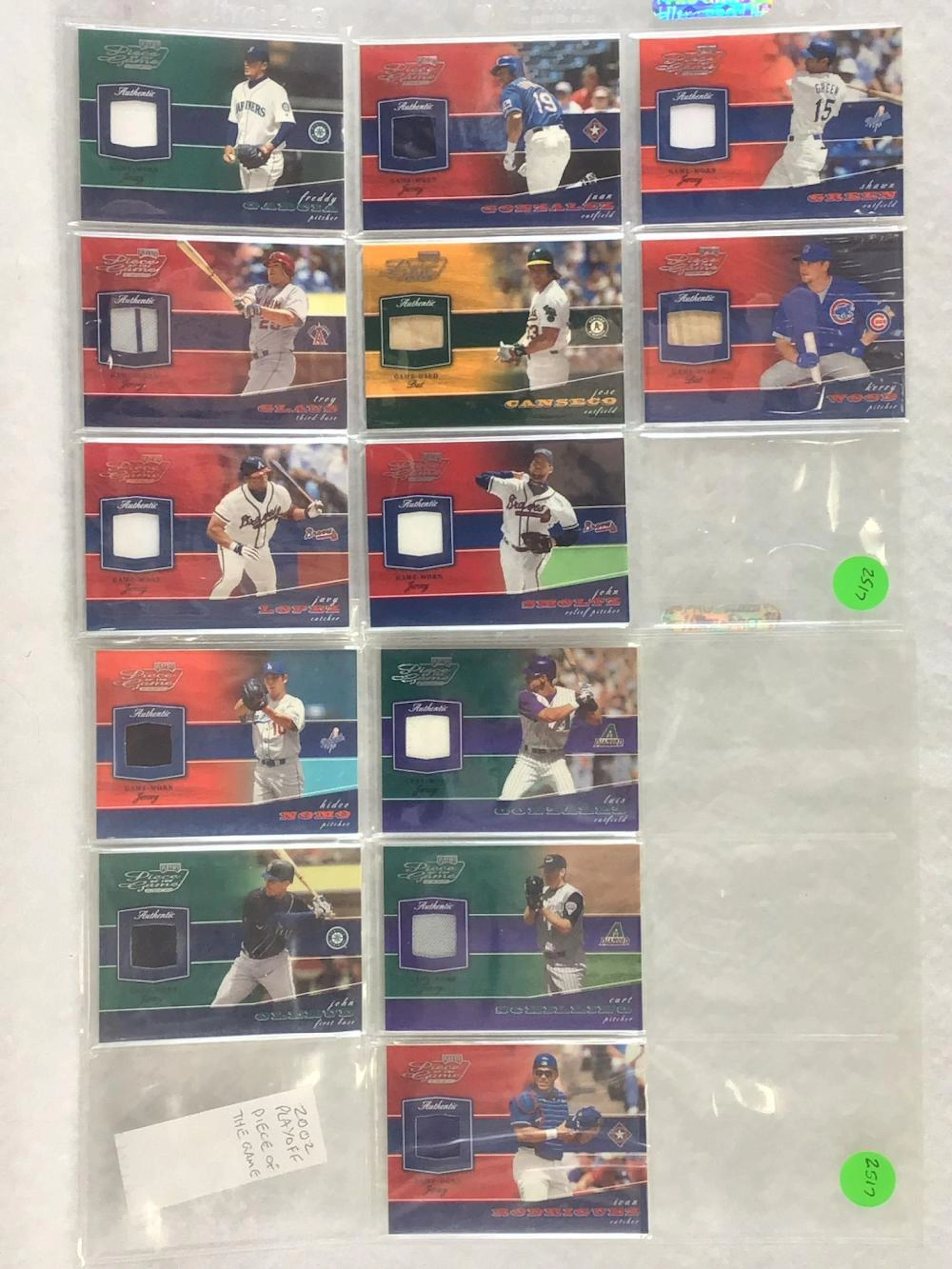 (13) 2002 Playoff Piece of the Game Relic Game Used...
