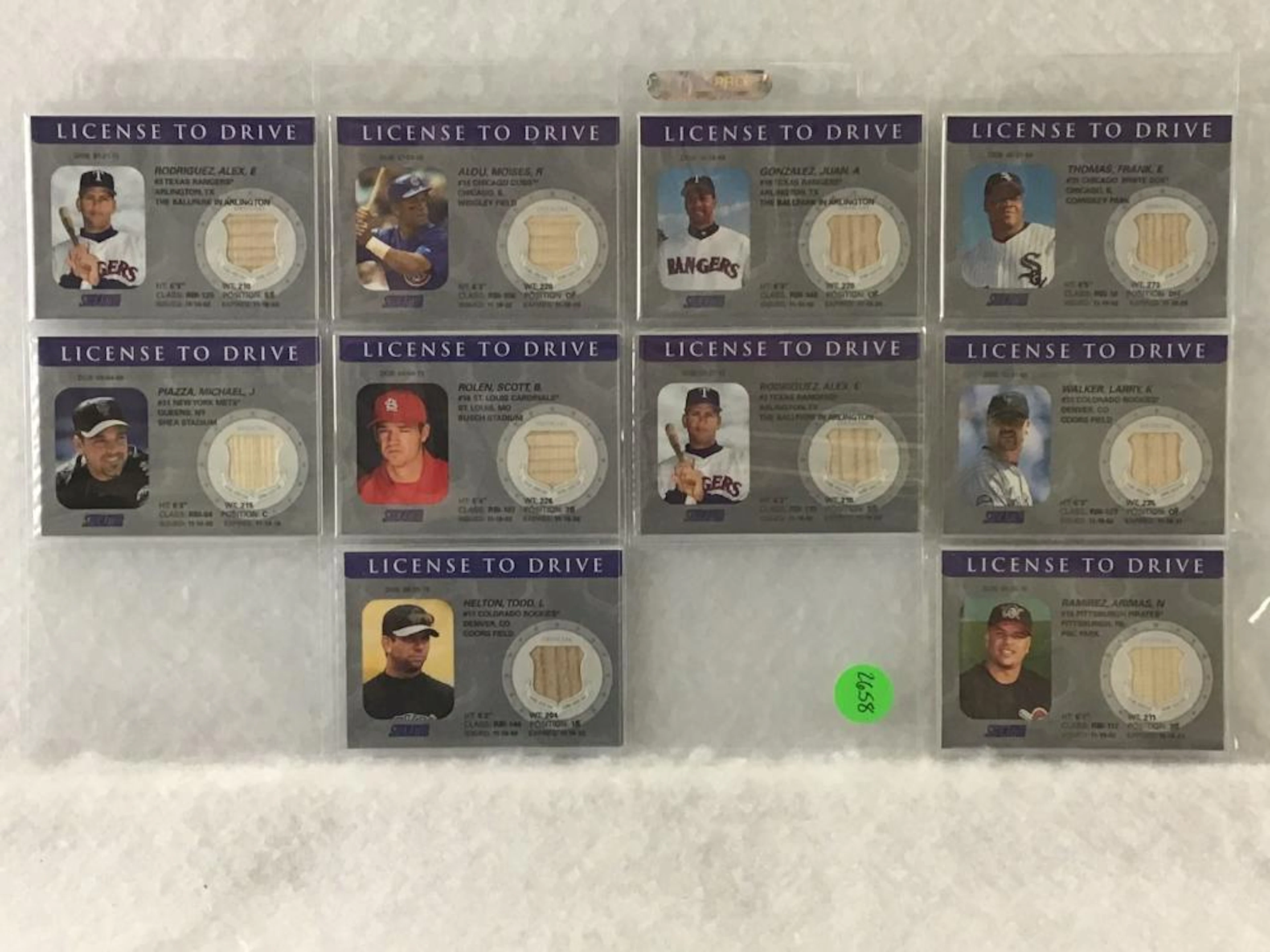 (10) 2002 Topps Stadium Club License to Drive Relic Game Used Bat Baseball Cards