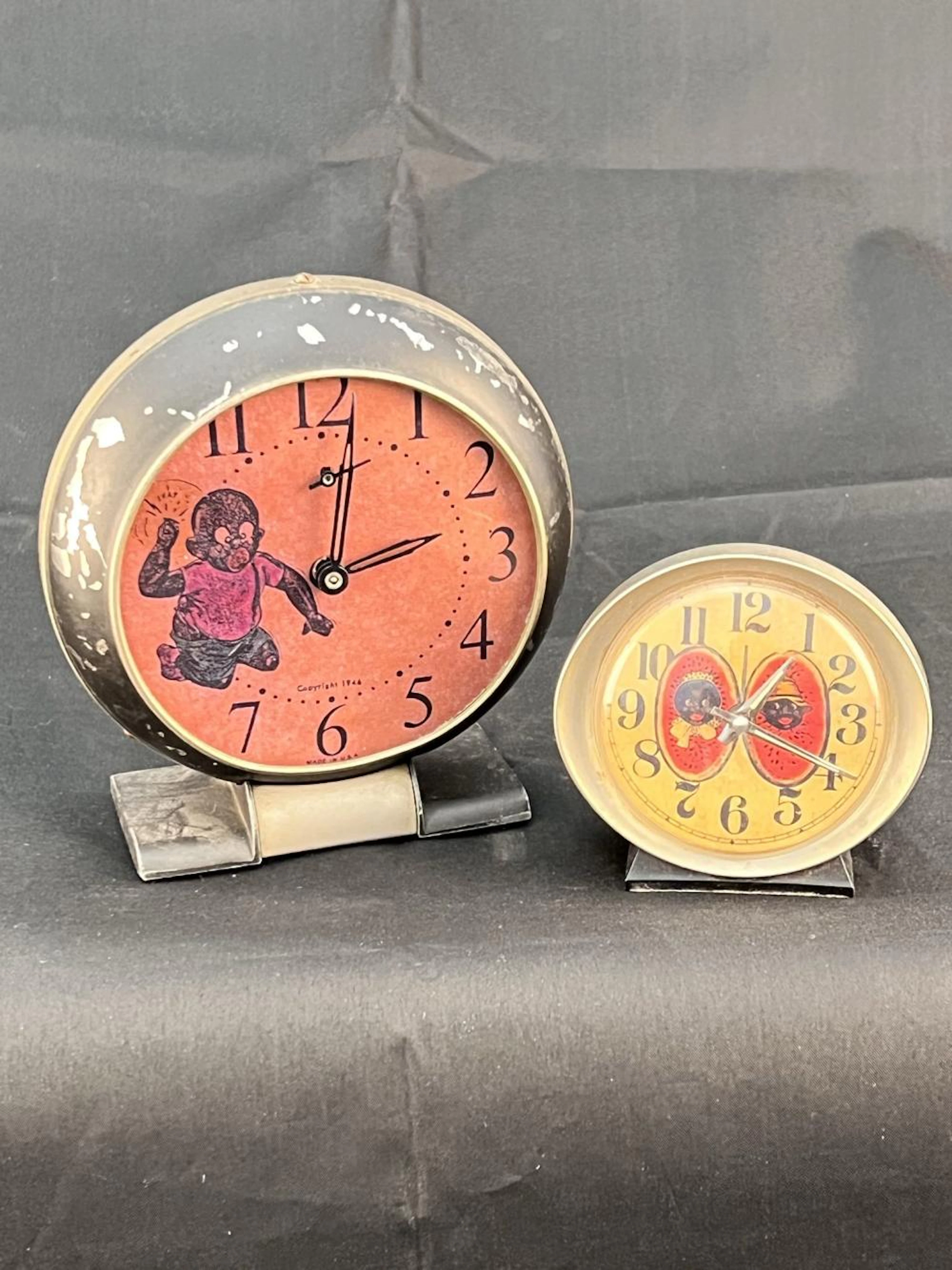 Pair of Vintage Black Americana Alarm Clocks
