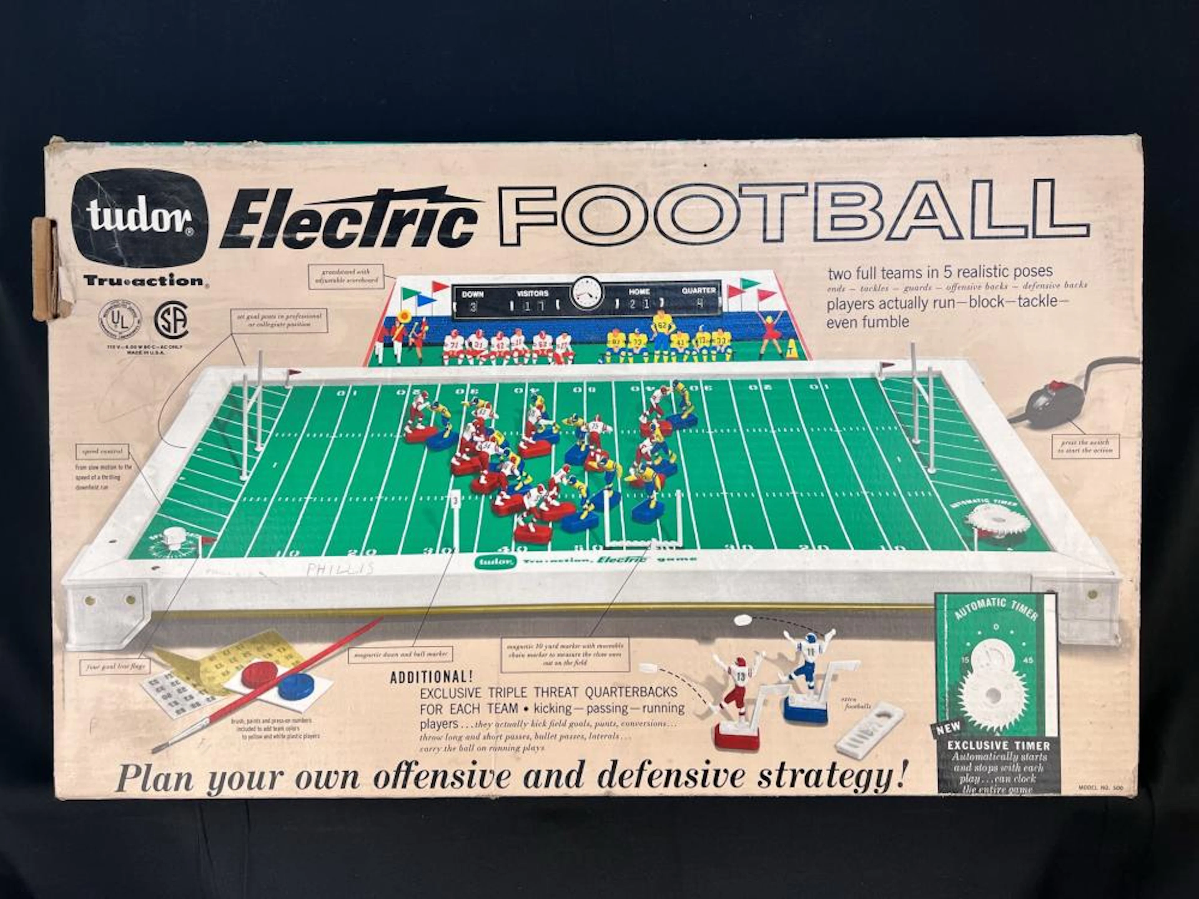 Vintage Tudor Electric Football Tabletop Game with Original Box. Model No 500