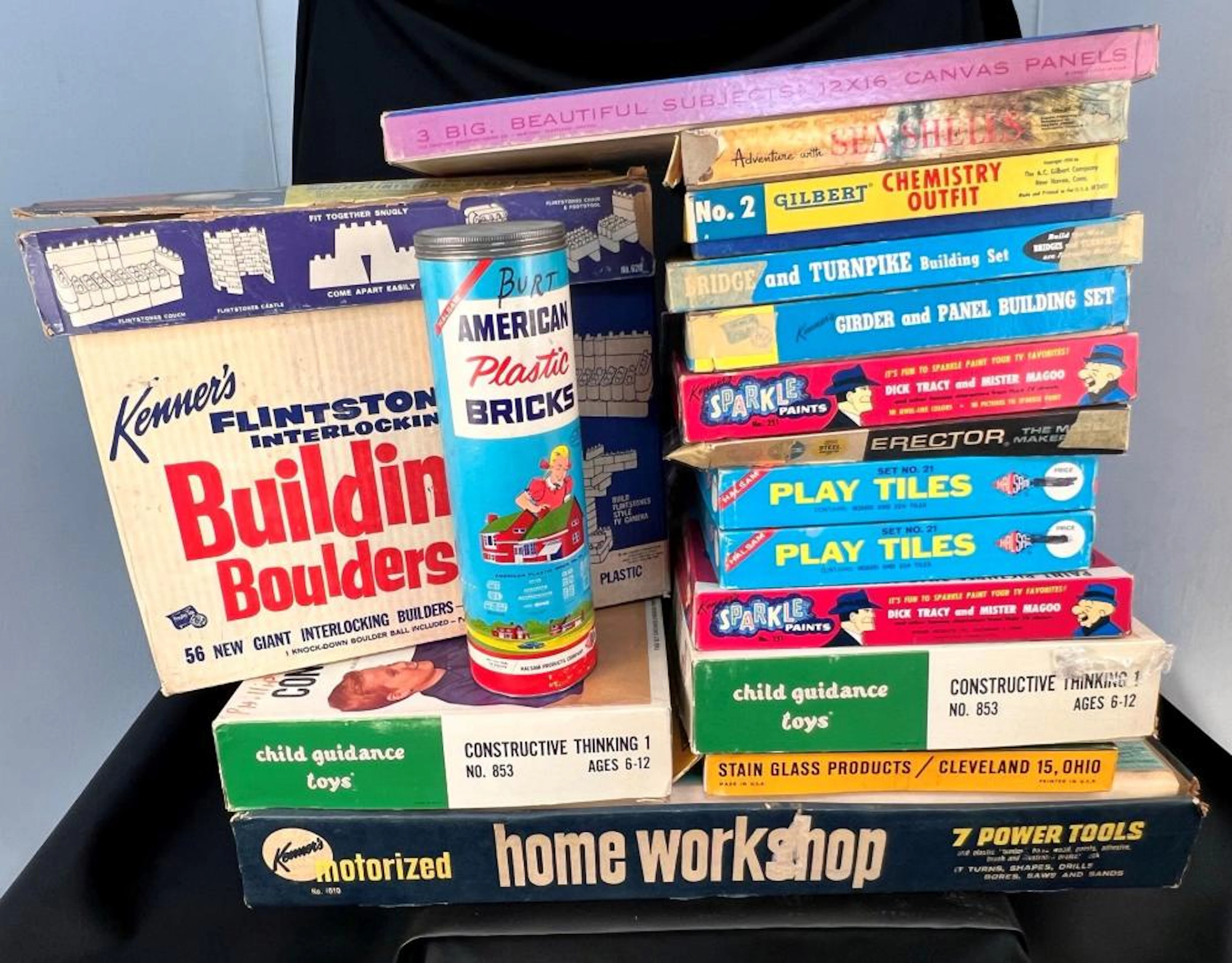 Vintage Building, Crafting and Construction Toy Kits, Lot of 16