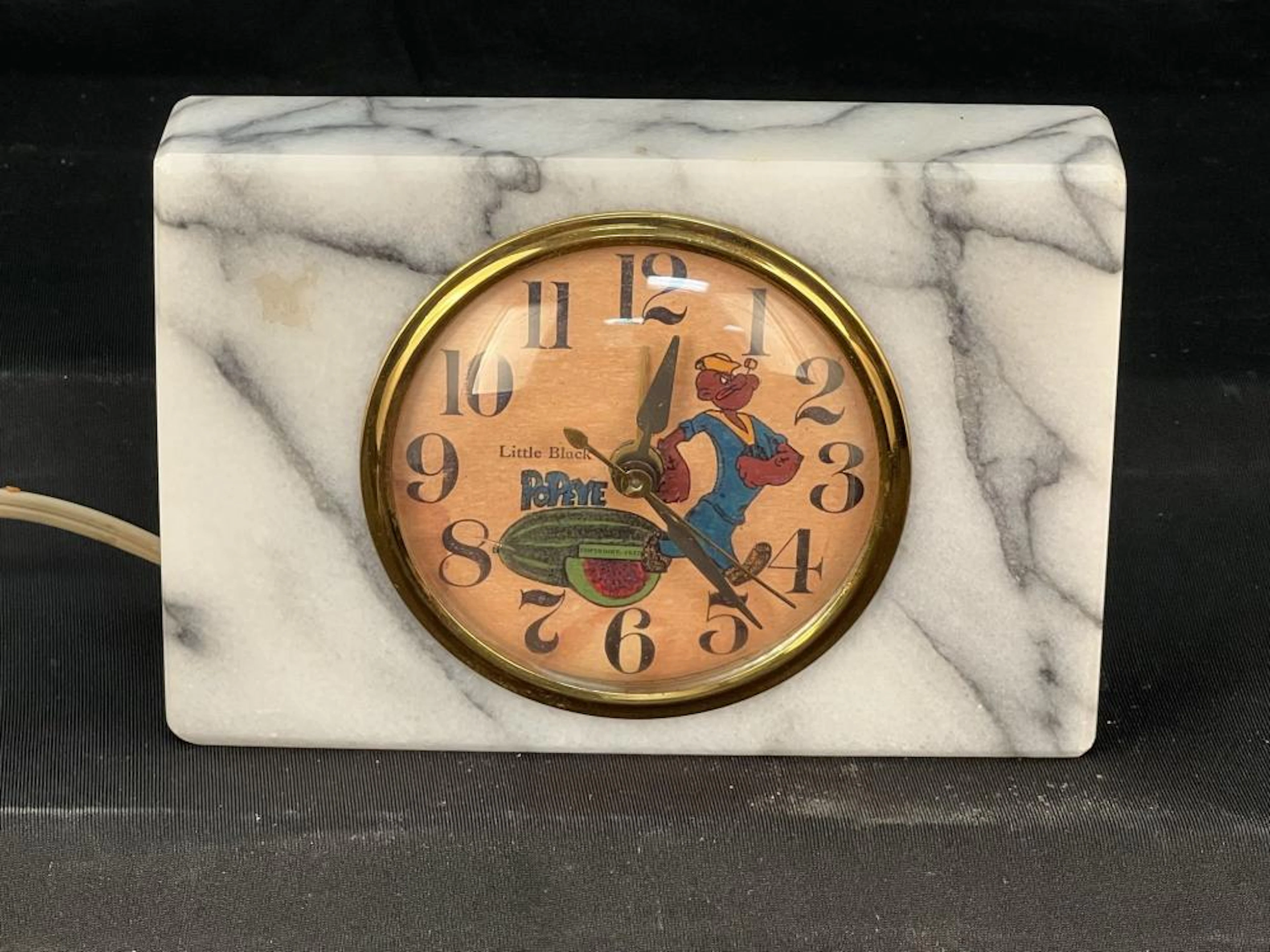 Vintage Little Black Popeye Black Americana General Electric Marble Alarm Clock