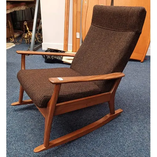 TEAK FRAMED ROCKING CHAIR LABELLED FURPRO PRODUCTIONS LTD TO... | Barnebys
