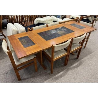 DANISH TEAK DINING TABLE WITH DROP FLAPS & SLATE INSET TOP &...