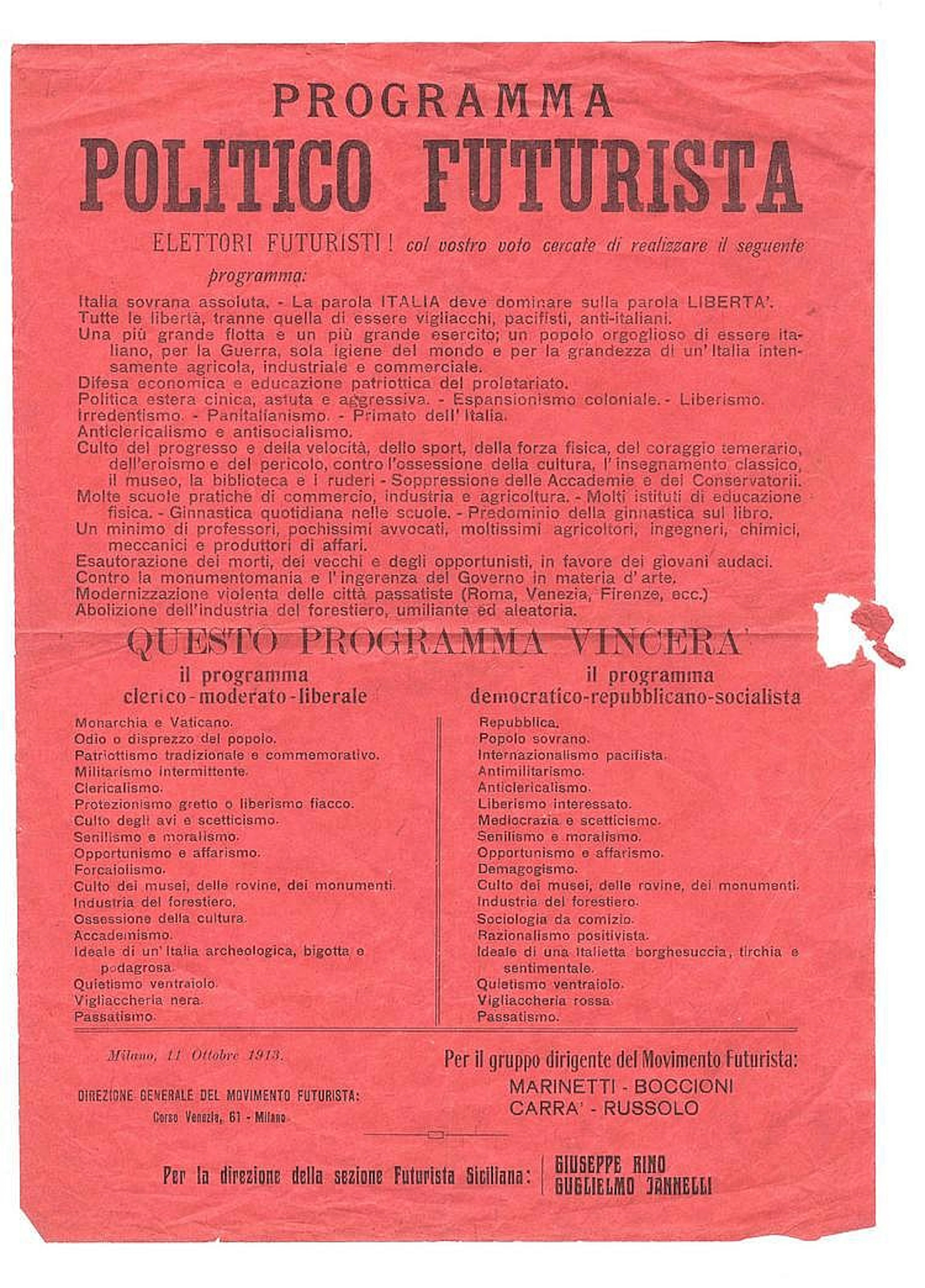 Marinetti Filippo Tommaso L'immaginazione senza fili e le parole in libertà.