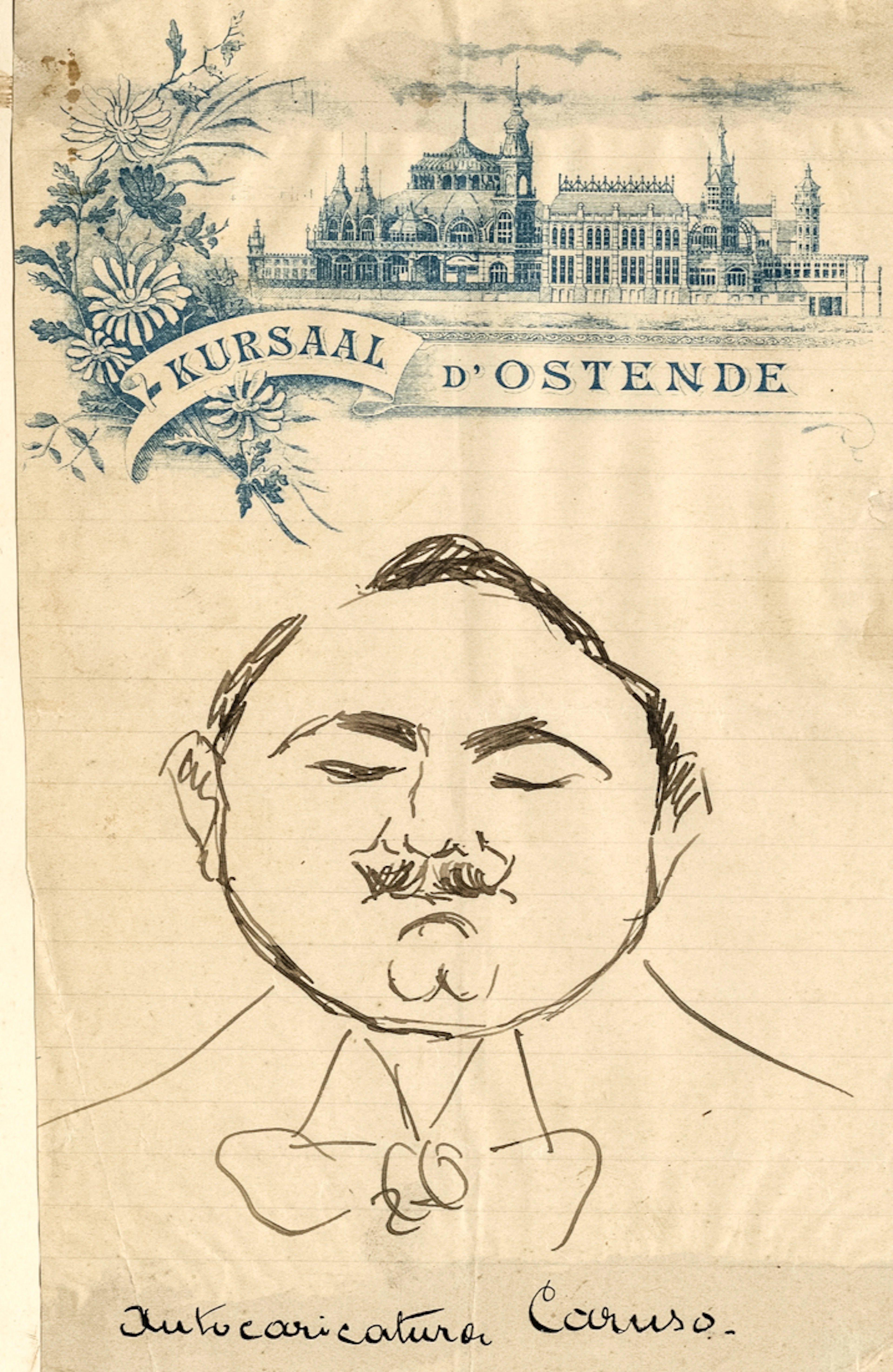 Caruso Enrico, 1 autocaricatura. Non firmata. Non datata (Ostenda, 1905?).